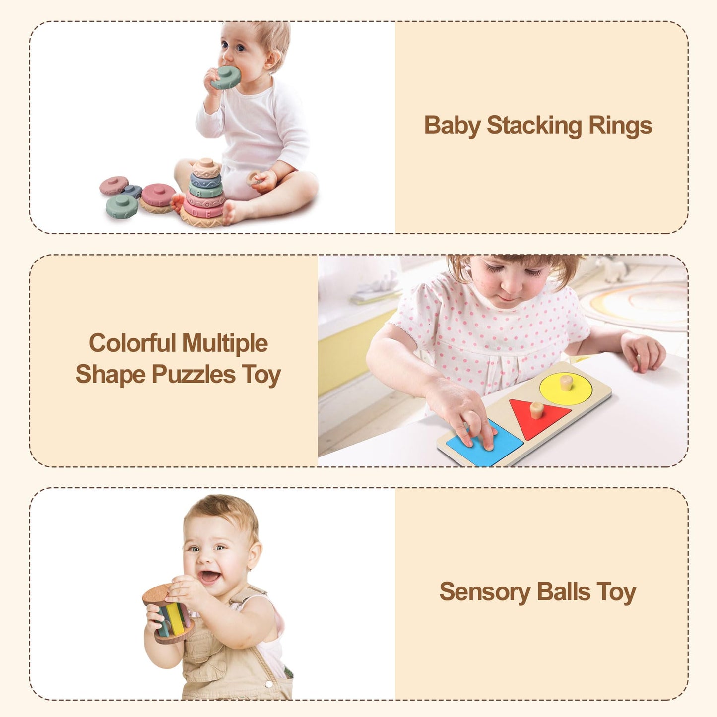 Teekdeer Montessori Toys for Babies 6-12 Months,8 in 1 Developmental Learning Toys Set Wooden Sensory Toys for Baby Toys 12-18 Months (Includes Tissue Box Toy,Stacking Cups and More)
