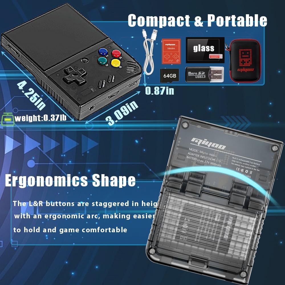 Miyoo Mini Plus with Portable Case Retro Emulator Handheld Game Console Latest Version with WiFi & RTC, 3.5’’ 640*480 IPS Screen 3000mAh Battery, Pulper 64GB