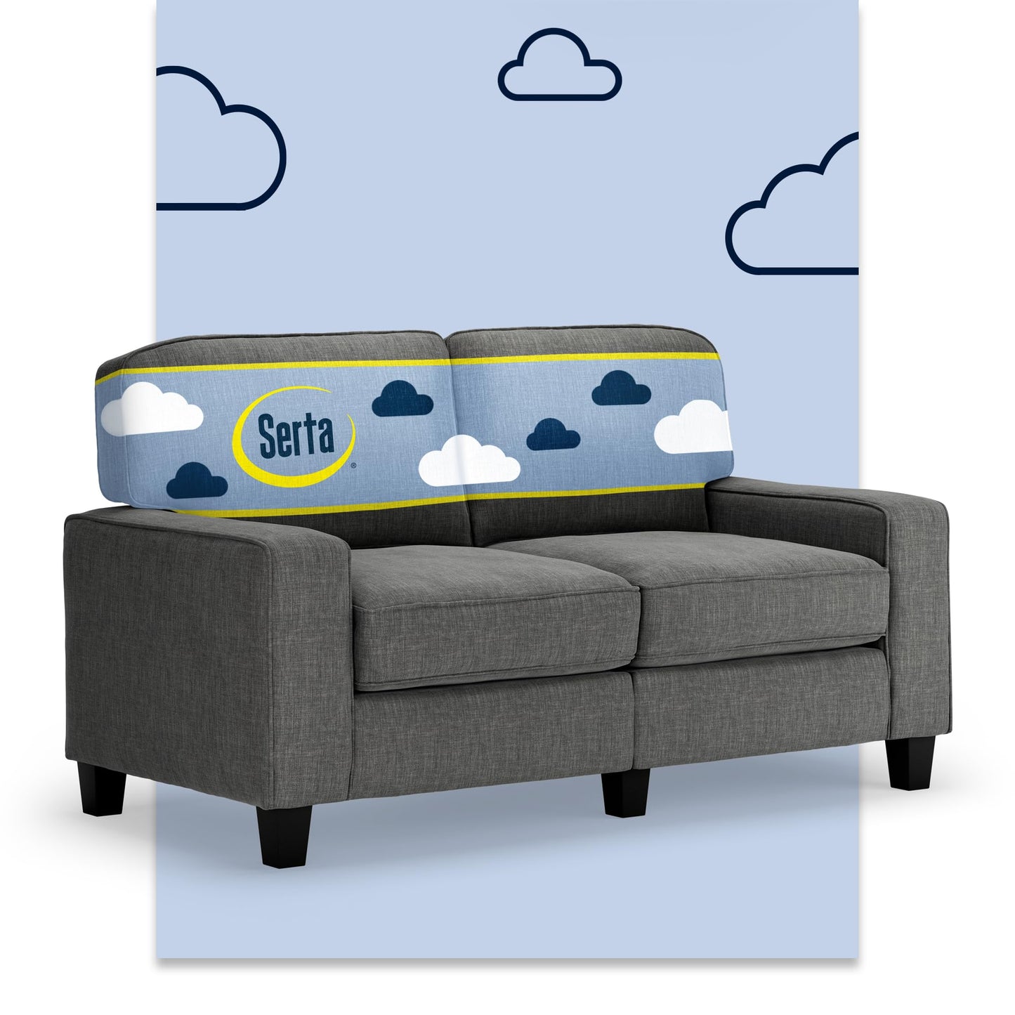 Serta Palisades 61" Track Arm Sofa, Easy Care Polyester, Soft Pillow Back, Pocket Coil Seat Cushions, Removable Covers, Loveseat or Couch for Small Spaces, Living Rooms or Bedrooms, Gray