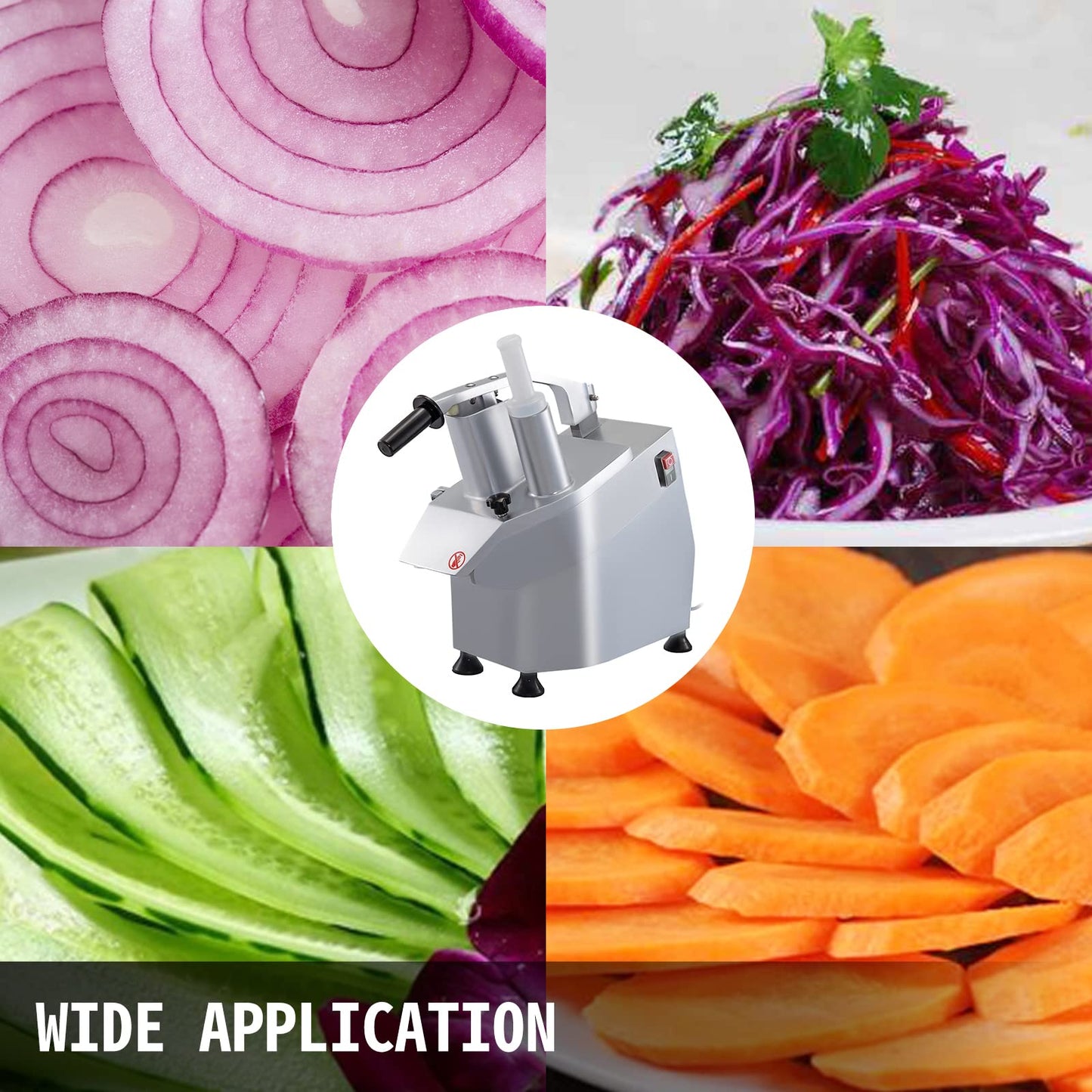 VEVOR Commercial Food Processor 2 Feeding Holes, 550W Electric Vegetable Slicer 1600 RPM, Stainless Steel Vegetable Processor Detachable 6-blades, 3mm/4mm/7mm Shred, 2mm/4mm Slice