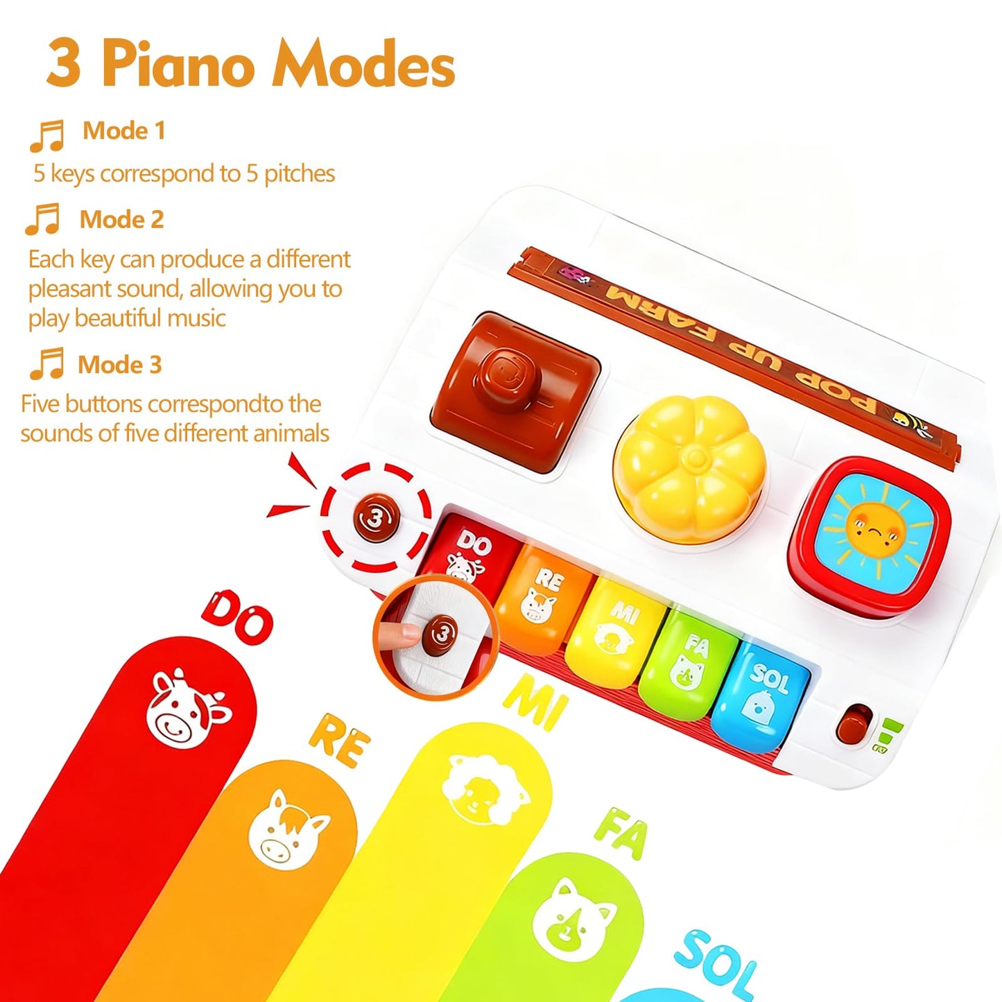 Interactive Pop up Farm Animal Toys with Music & Light & Piano, Montessori Cause and Effect Toys for 1 Year Old Boy, Toddler Early Learning Toys, Birthday Gifts for Baby Infant Toy 12-18 Months