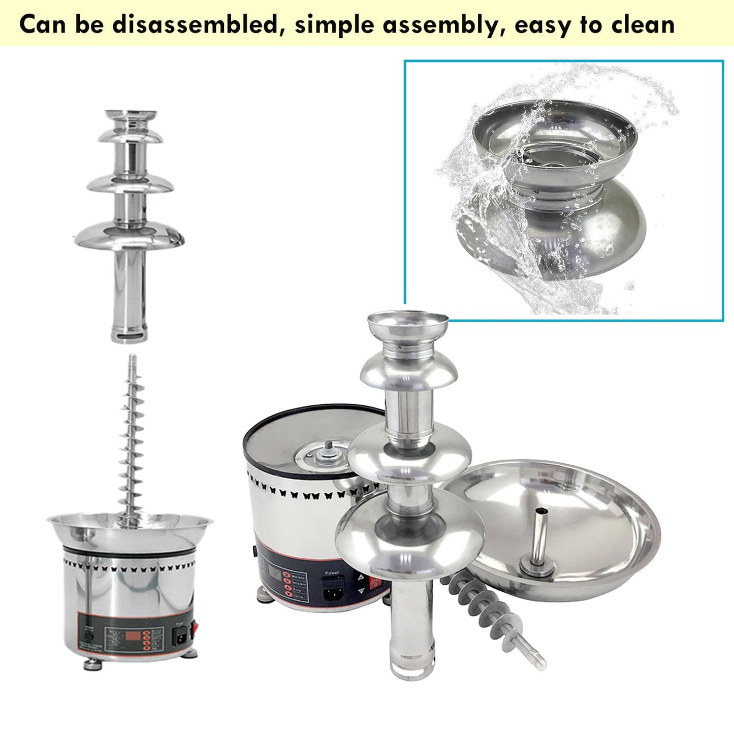 PreAsion Chocolate Fountain 110V Electric 4-Tiers Digital Chocolate Fountain Melting Machine Heating Fondue Fountain,3kg of chocolate