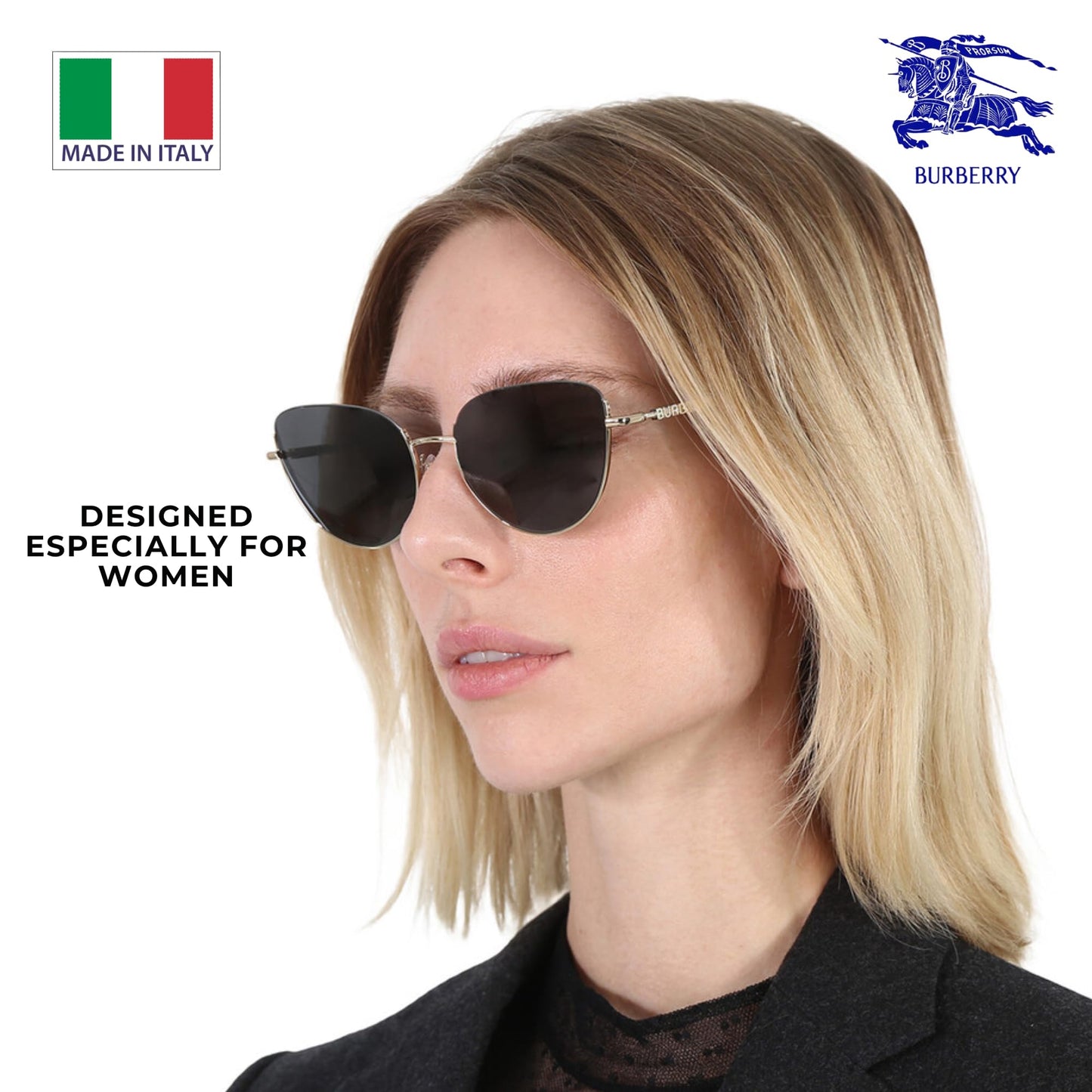 BURBERRY HARPER BE3144 Cat eye Shape Steel Sunglasses with Luxury Eyewear Kit