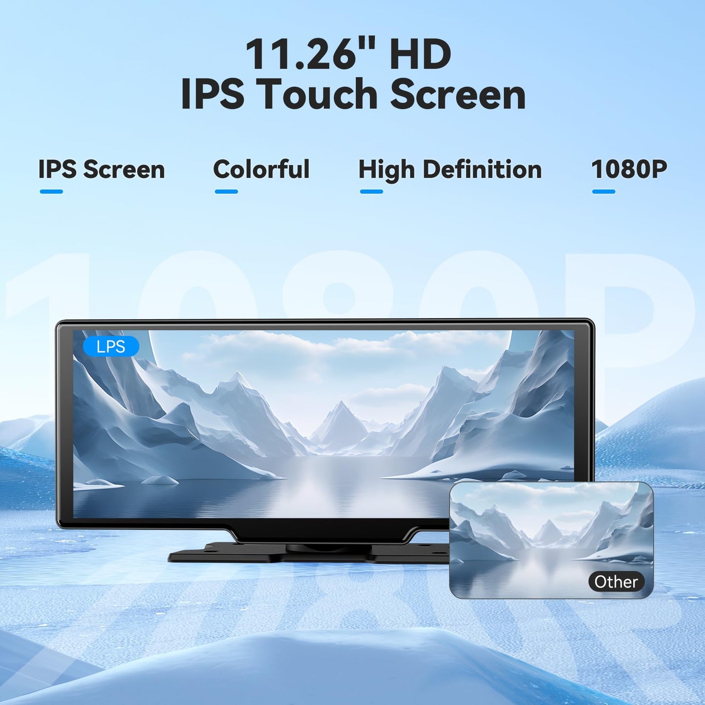 Portable Apple CarPlay Screen, Extra Large 11.26 Inch 4K Car Play & Android Auto HD Touchscreen, Wireless Car Stereo with Dash Cam, G-Sensor/App Control/Backup Camera/Loop Recording/Mirror Link/GPS/FM