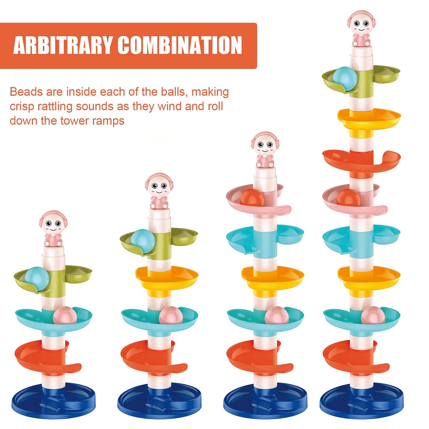 FUN LITTLE TOYS Ball Drop Toys for Toddler 1-3, 9 Layer Roll Swirling Ball Tower with 3 Balls, Ball Run Ramp for Baby Learning Development Educational Activities Toy Birthday Gift