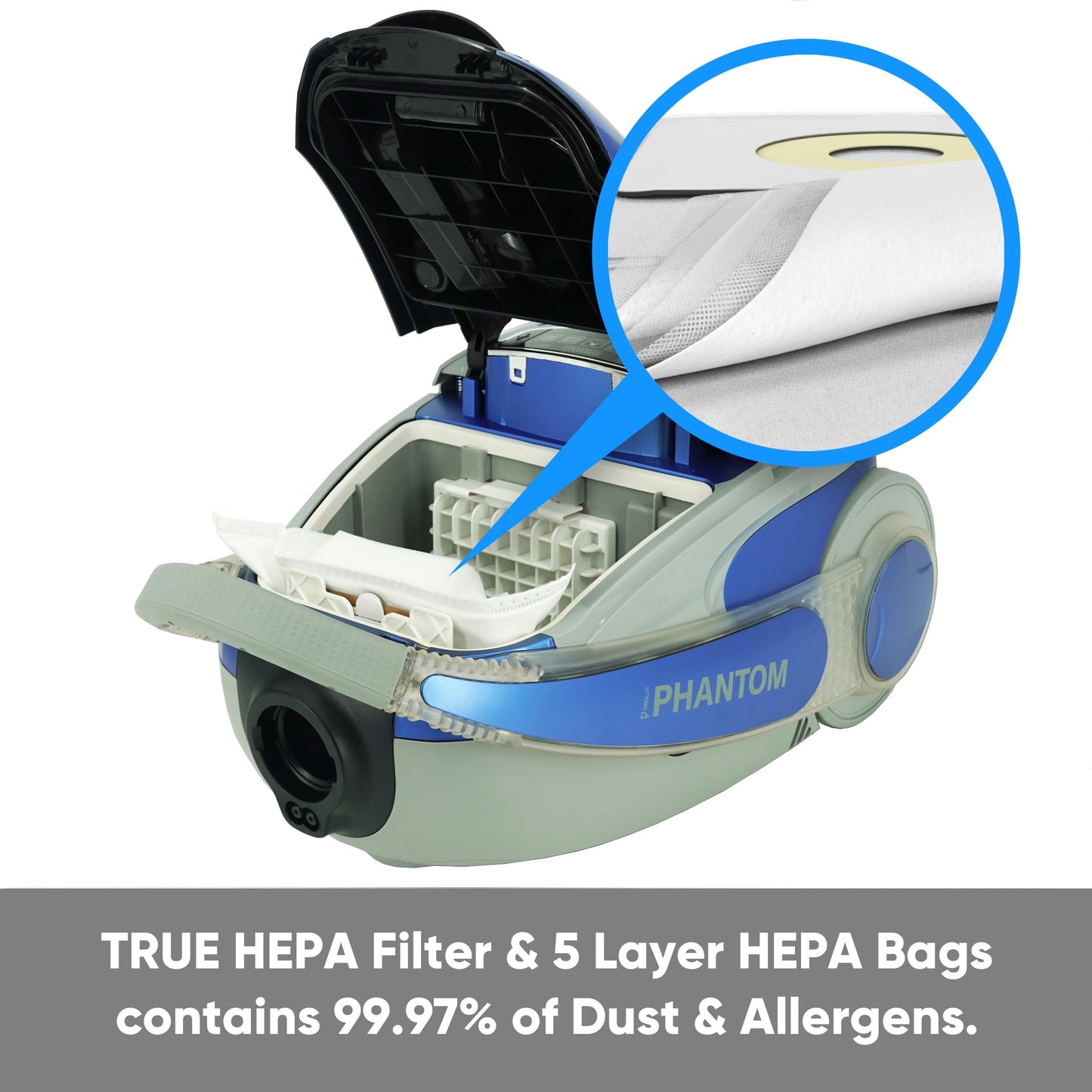 Prolux Phantom Canister Vacuum Cleaner with North American Prolux Power Nozzle, Lightweight, Powerful, H12 HEPA Filter Easy Suction Adjustment, Perfect for Quick and Efficient Cleaning