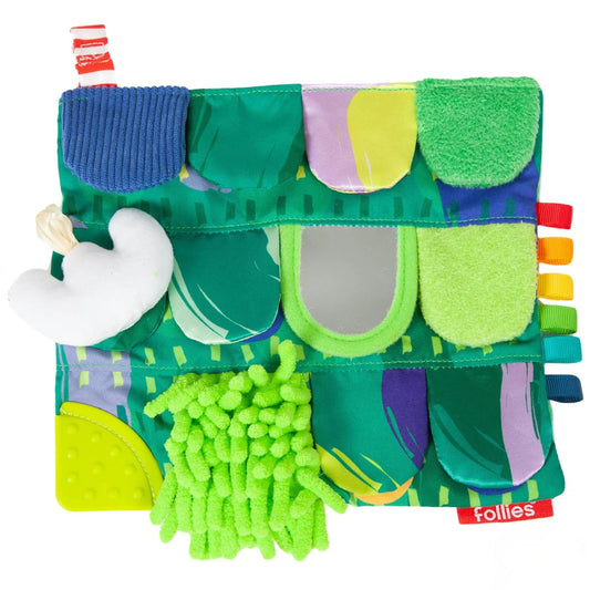 Follies The Sensory Garden Baby Stroller and Tummy Time Toy - Portable Baby Toy - Crinkles, Mirror & Textures, Montessori-Inspired Infant Toy, Washable & Non-Toxic