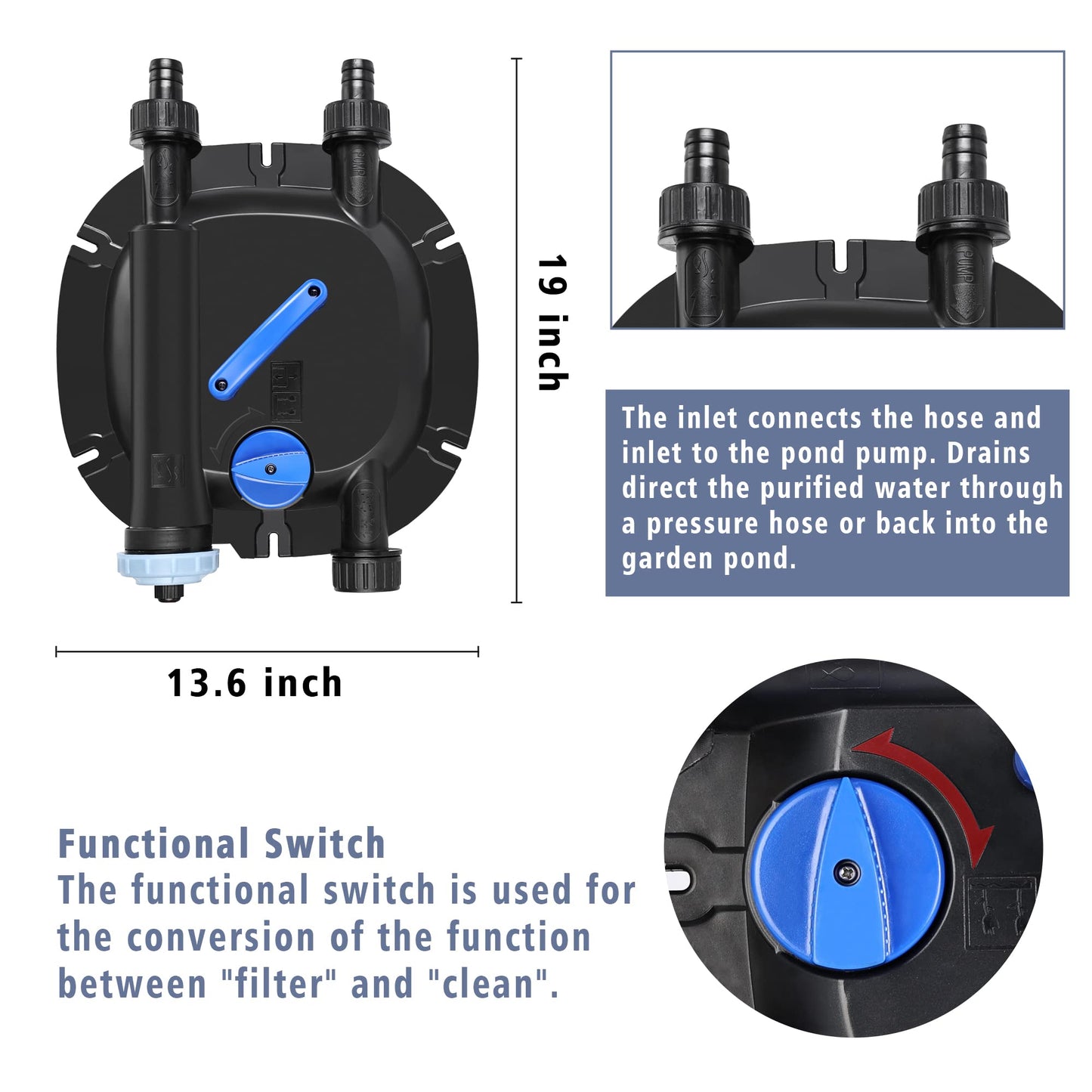 Aquadock Koi Pressure Filter, Pool Flow Fish Pond Filter with Filter Sponge, Up to 2200-2400 gallons (938 Filter)