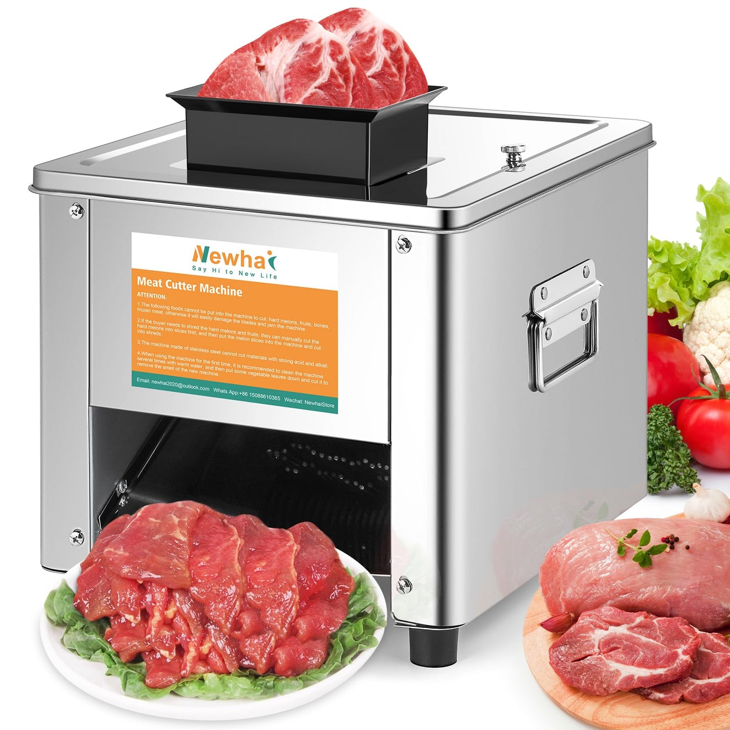 Newhai 850W Meat Cutter Machine 5mm Electric Meat Slicer Shredded Cutting Machine Stainless Steel 330lb/h for Boneless Pork Chicken Fish for Family Commercial Use (Meat thickness: 5mm)