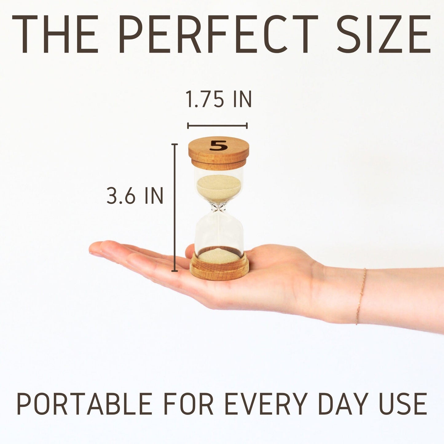 Sand Hourglass Timer - Glass Sand Clock Minutes - Modern Hourglass Watch with Wooden End Caps for Kids, Games, Classroom, Kitchen, Home or Office Decor (5 Minutes)