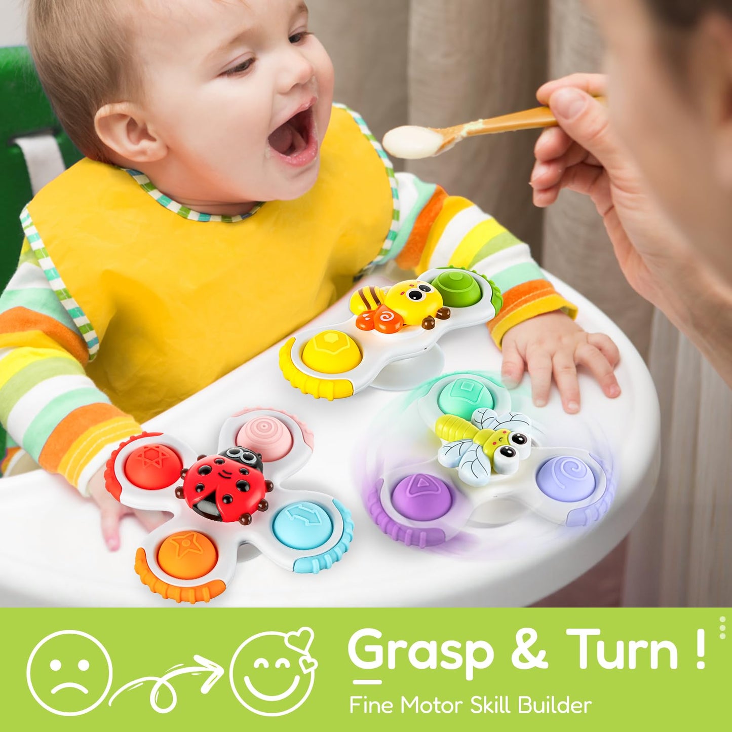ALASOU 3PCS Pop Suction Cup Spinner Sensory Airplane Travel Toys for 1 Year Old Boy Girl Infant Toddlers|Novelty Spinning Tops 12 18 Months|1 2 Year Old Boy Birthday Gift|Baby Bath Toy Kids Ages 1-3