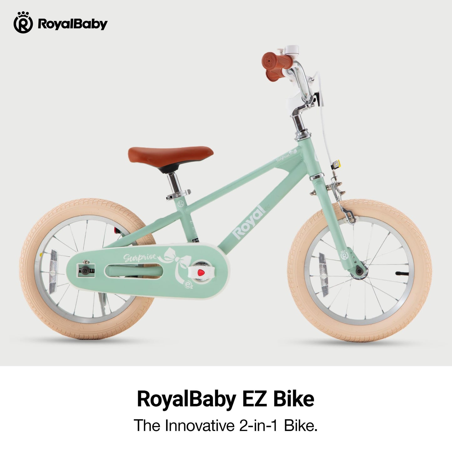 RoyalBaby EZ Kids Bike,14 Inch Convertible Balance to Pedal Bike for Boys & Girls,Beginner Bicycle for Ages 3-5 Years,Green