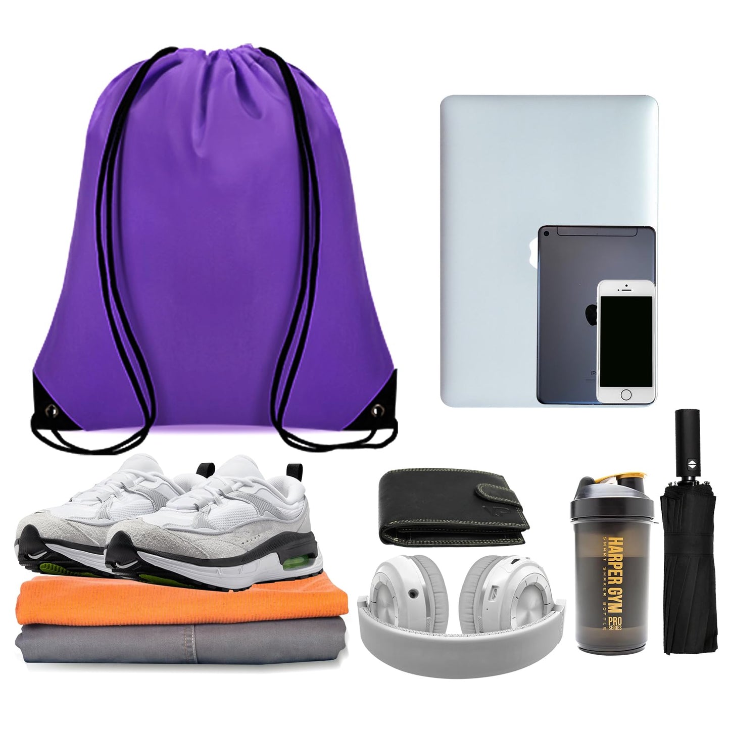 Grneric 200Pcs Drawstring Backpack Bulk Cinch Sackpack Drawstring Bags Nylon for Gym Party Trip(Purple)