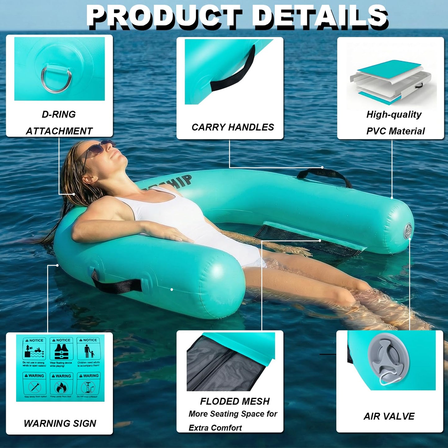 GIRISHIP Inflatable Pool Floats Chair Adult Floating Pool Chair Lake Floats for Adults Floating Heavy Duty Pool Lounger Pool Float for River Beach（1 Pack）
