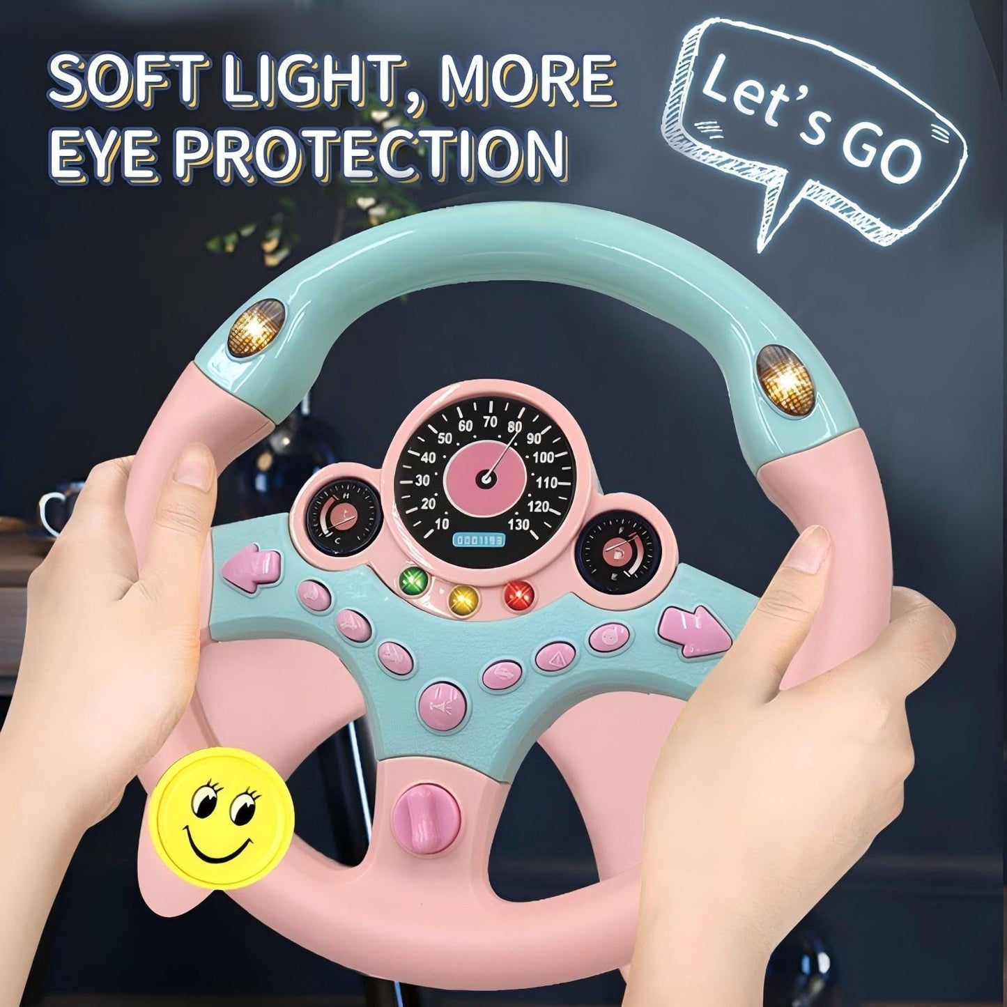 YIYZAOF Kids Steering Wheel Toy for Car Backseat with Light and Music,Suction Cups Base-Interactive Simulated Driving Steering Wheel Toy for Toddlers Boys Girls,Pink