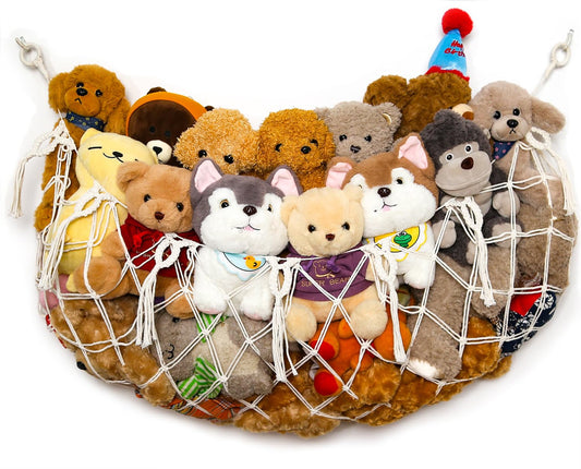 YKBU Stuffy Animal Net for Stuffed Animals Storage Hammock Macrame Stuffed Animal Toy Display Plush Toy Holder Wall Hanging Net for Stuffed Animal Display (Cream,49" W)