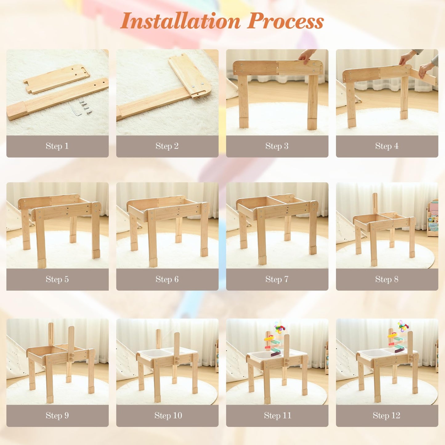 bopoobo Sand and Water Table for Toddlers, 4 in 1 Kids Wooden Sensory Activity Table with 2 Storage Bins, Painting Acrylic Board, Slide Track Toy & Windmill Suction Cups Toy, Beach Accessories