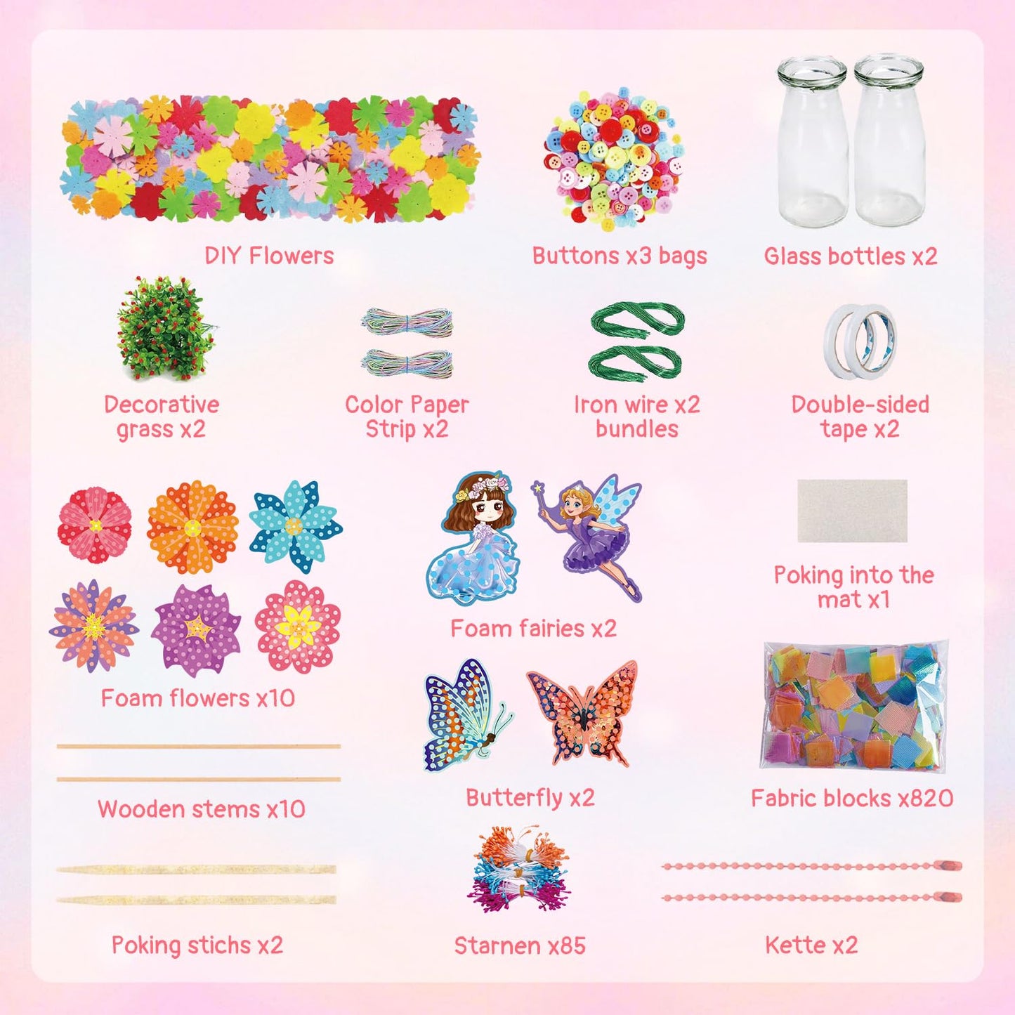 Mostop Poke-in Art Flower Bouquet DIY Craft Kit for Girls Age 4-5 6-7 8-12, Mess-Free Button Felt Flower Making Set, Creative Activity Educational Birthday Gift Toys for 6-8 8-10 Year Old Kids