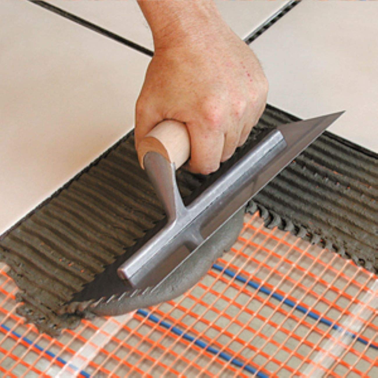 SunTouch TapeMat Electric Under Floor Heating Mat with 1/8" Thick Cable, Open-Weave Orange Mesh, 15 Sq Ft (7.5' x 2'), 120V, Commercial and Residential, Installs Beneath Tile, Stone, Laminate