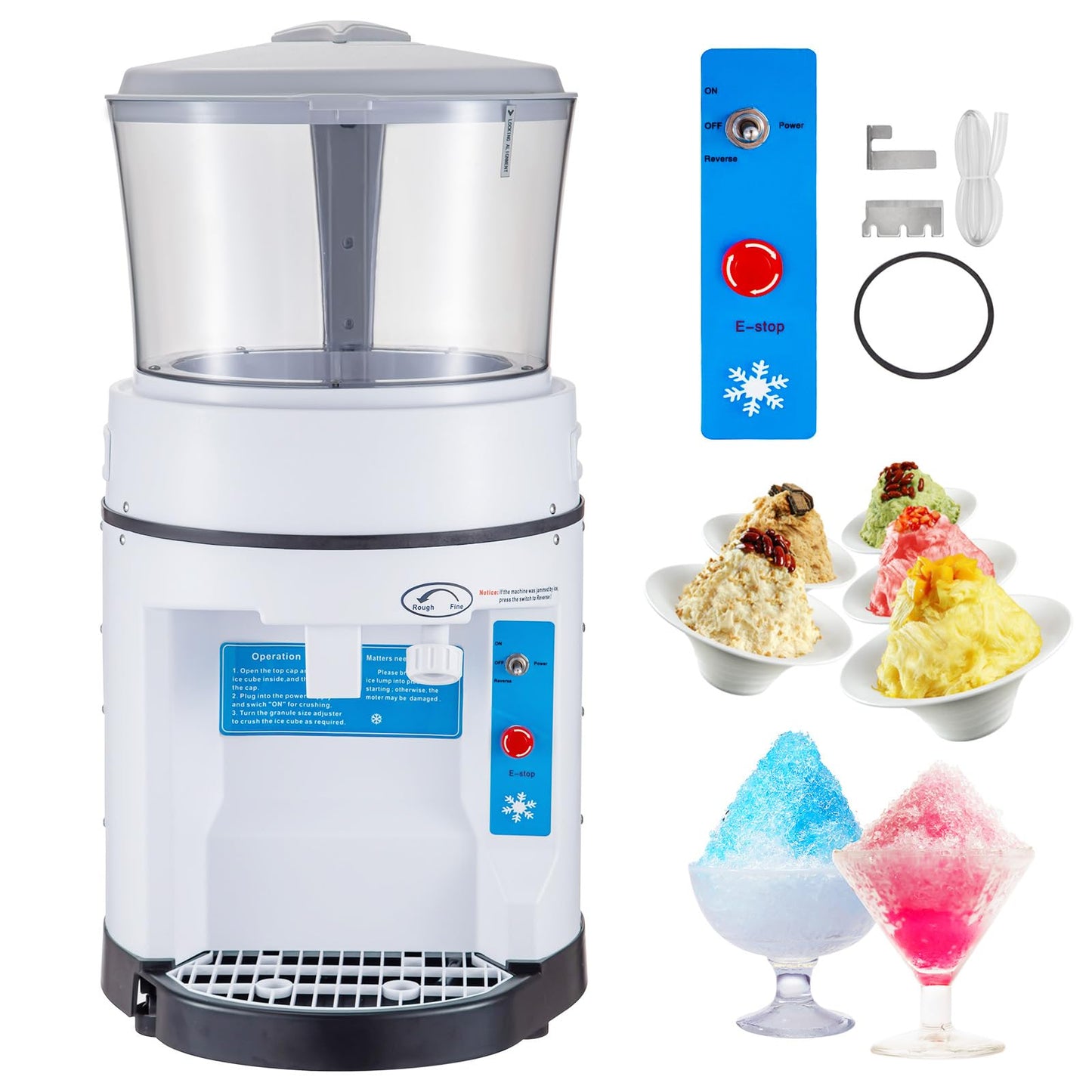 VEVOR Commercial Ice Crusher Shaver, 1100LBS/H Snow Cone Machine with 17.6LBS Hopper, 350W Tabletop Electric Ice Shaver with Stainless Steel Blade, Perfect for Restaurant Bar Parties Events