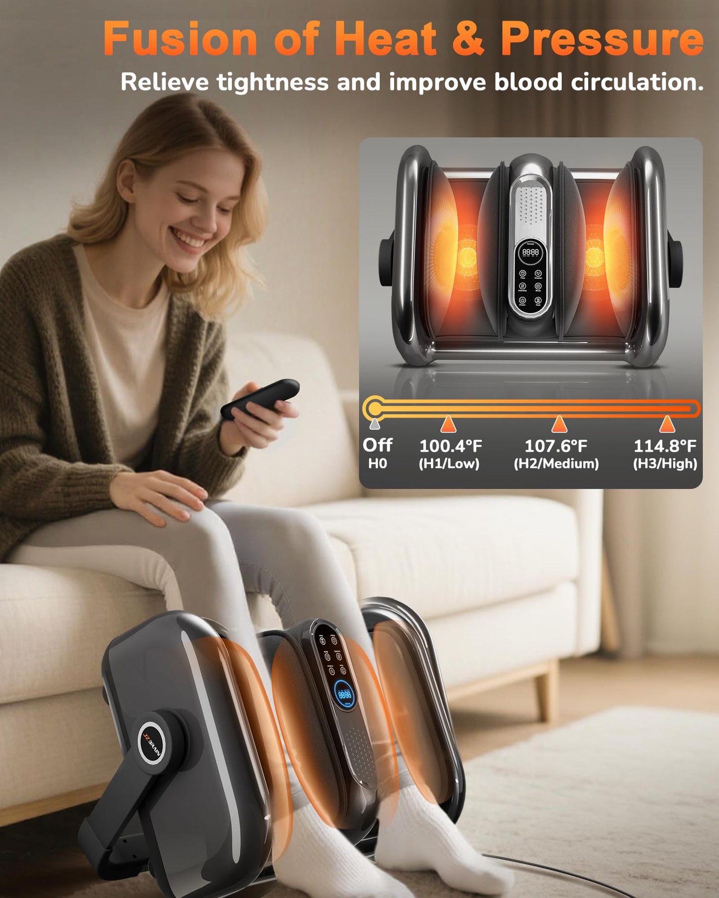 JZBRAIN Shiatsu Foot Massager Machine with Heat : Deep Kneading Calf Massager with Vibration for Plantar Fasciitis, Neuropathy, Pain Relief, Circulation for Home and Office Use