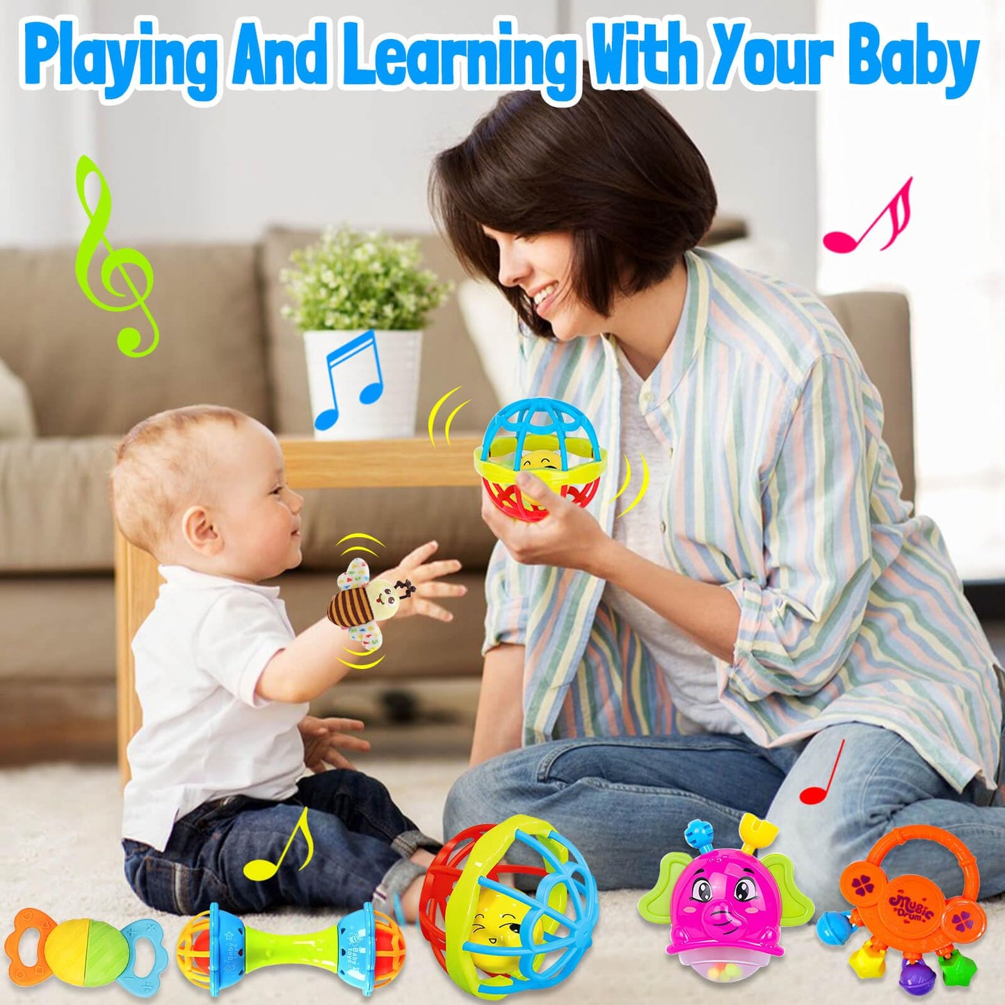 Baby Rattles 0-6 Months: Baby Toys 6-12 Months Infant Toys 0-3 Months Newborn Toys Teething Toys 3-6 Months - Baby Teether Wrist Socks Gifts for Boy Girl