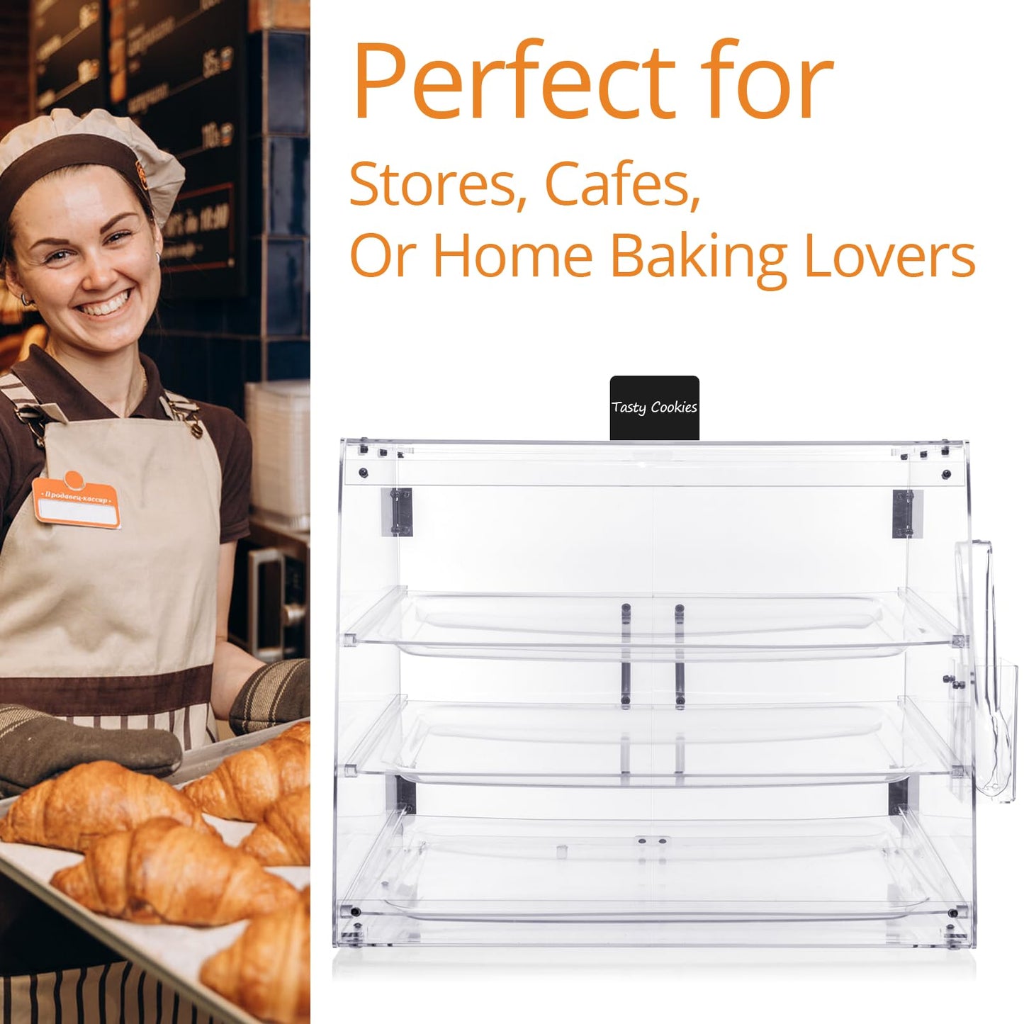 Old Canal Bakery Display Case, Pastry Display Case Countertop 3 Tier Tray, Acrylic Clear Boxes for Bread Pastry Desserts Food Cookie, Display Cabinet Box for Baking Enthusiasts, 20.86 x 17.3 x 16.5 in