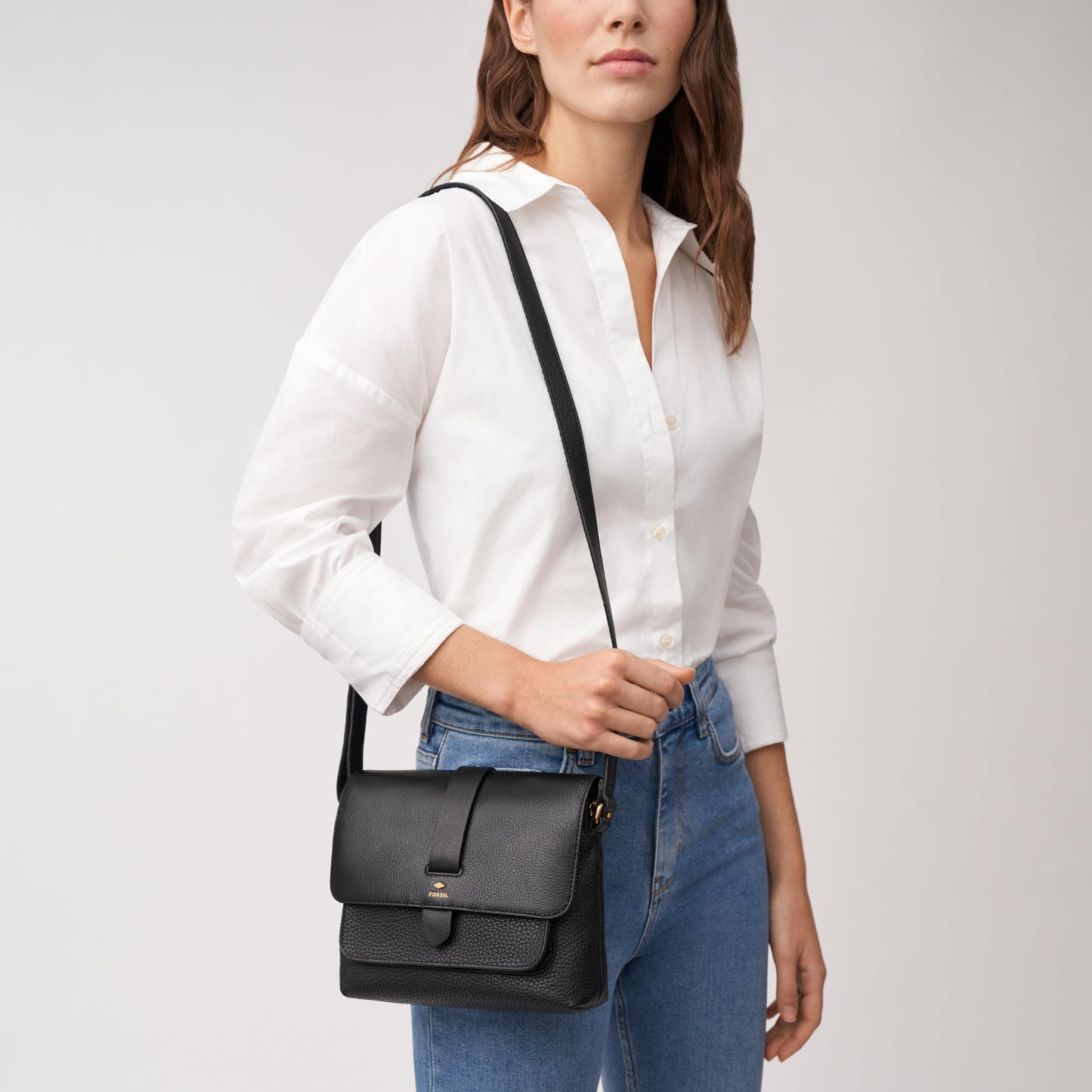 Fossil Women's Kinley Leather Small Crossbody Purse Handbag, Black (Model: ZB7878001)