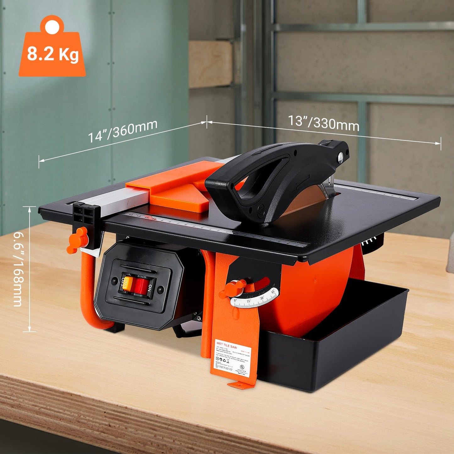 7 inch Wet Tile Saw, 3450 RPM, Bevel cuts tile from 0 to 45 Degrees, Tile Cutter Wet Saw with Water Reservoir for Cutting Tiles and Stones, for DIY Enthusiasts