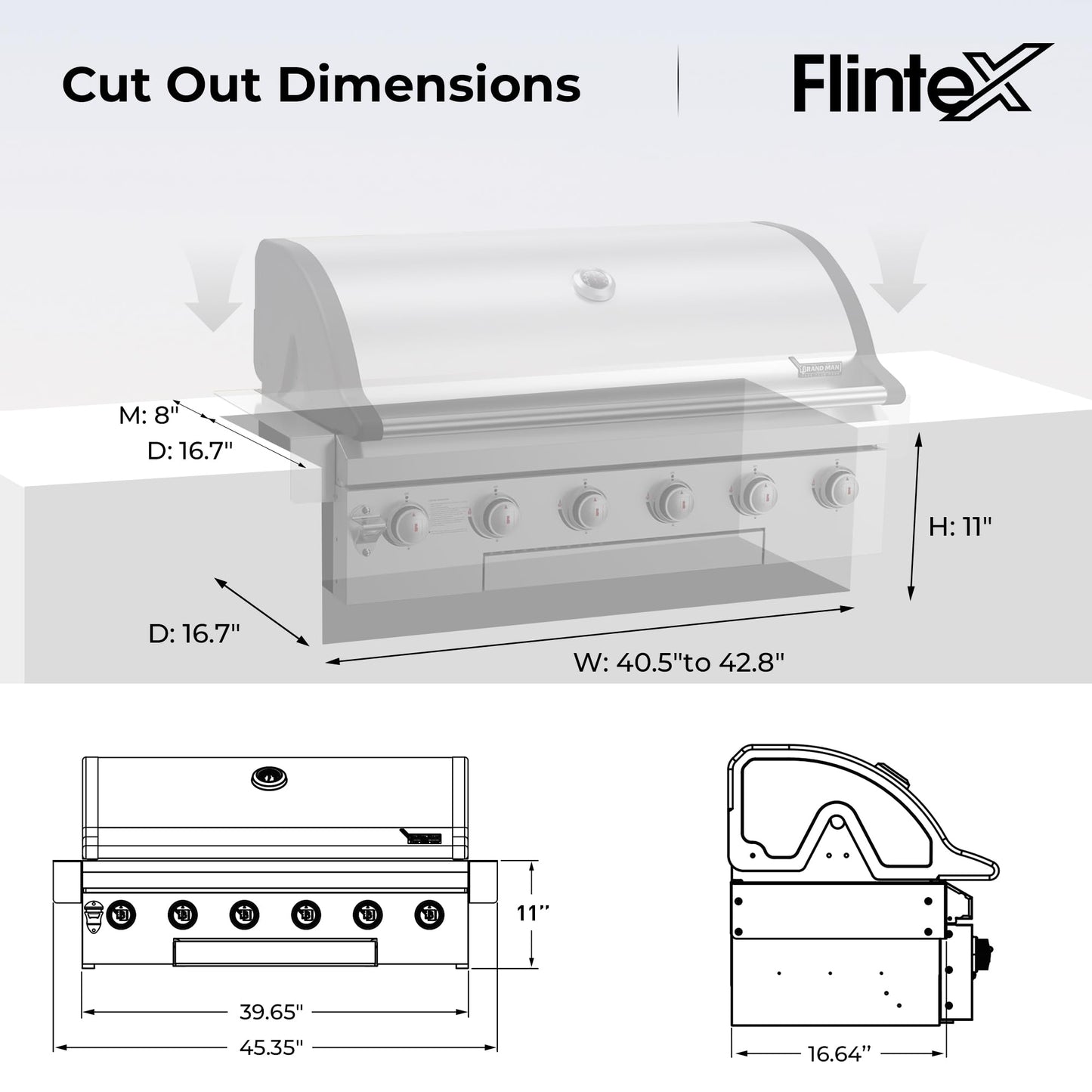 Flintex 40 Inch Built-in BBQ Gas Grill (NG/LPG Convertible), 6-Burner Outdoor Kitchen Gas/Propane Grill with Griddle Combo, Stainless Steel Built-in Outdoor BBQ Grill for Outdoor Kitchen