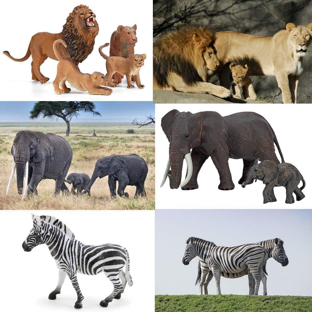 Safari Zoo Animals Figures Toys, 14 Piece Realistic Jungle Animal Figurines, African Wild Plastic Animals with Lion, Elephant Educational Learning Playset for Toddlers, Birthday Gifts Christmas
