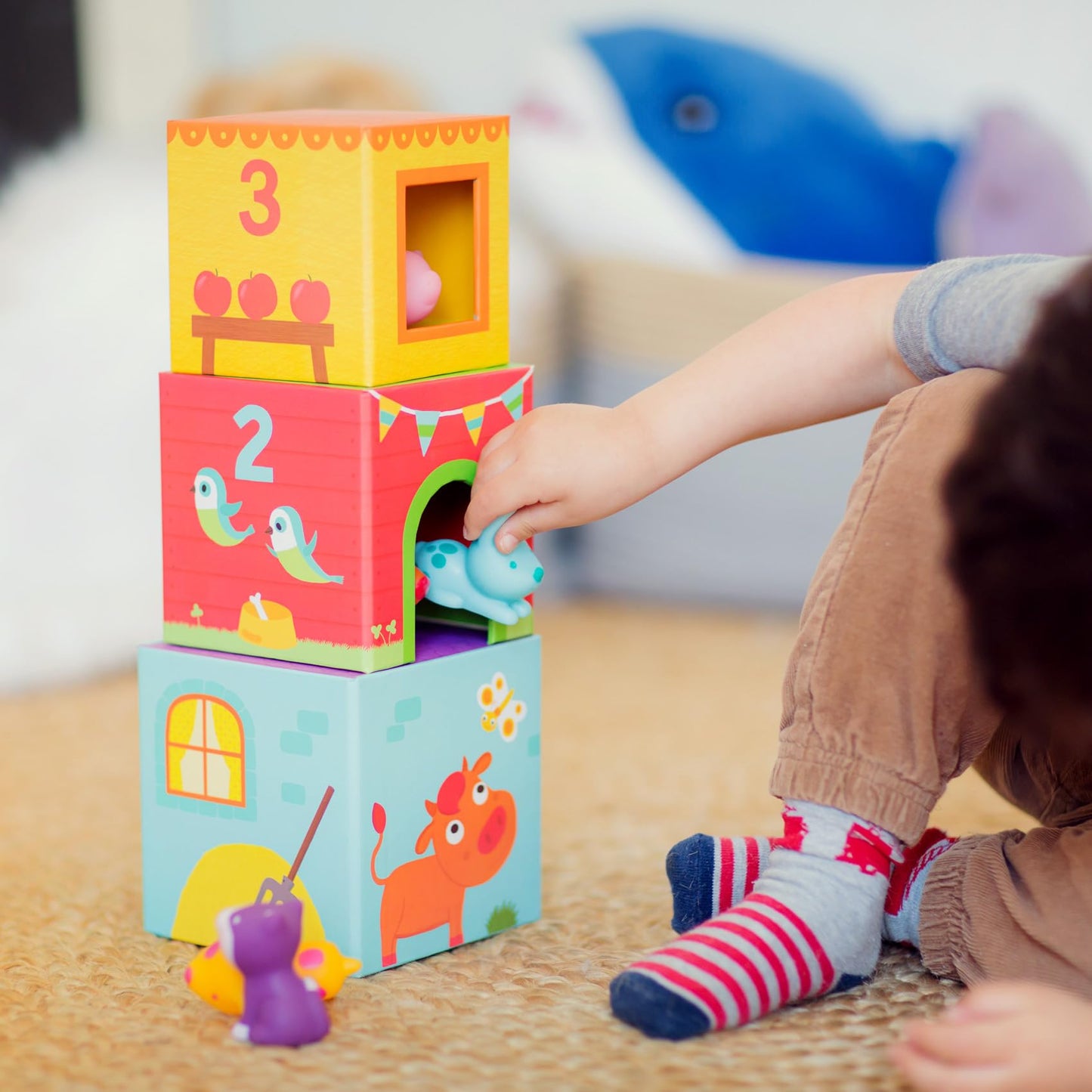 DJECO - Topanifarm Blocks - Build a Farm, Wooden Blocks & Animal Toys - Sorting & Stacking - Enhances Fine Motor Skills - Durable Playtime - Cute Design - Preschool Kids 18+ Months