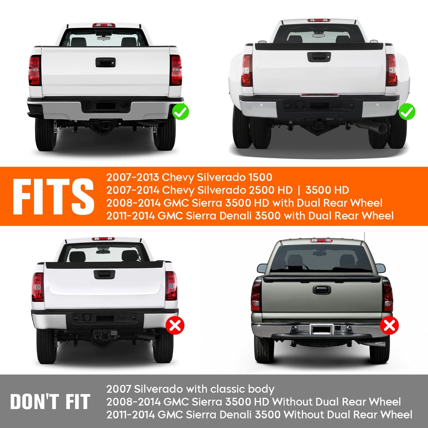 Tail Light + 3rd Third Brake Cargo Lamp for 07-13 Chevy Silverado 1500, 07-14 2500HD 3500HD, 08-14 GMC Sierra 3500 HD, High Mount Stop Light Rear LED Taillight, 25958482 25958483 GM2800207 GM2801207