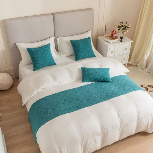Fudaiki Bed Runner Solid Quilted Fleece Breathable Modern Bedding Scarf Protection for Bedroom Hotel Twin/Twin XL Blue