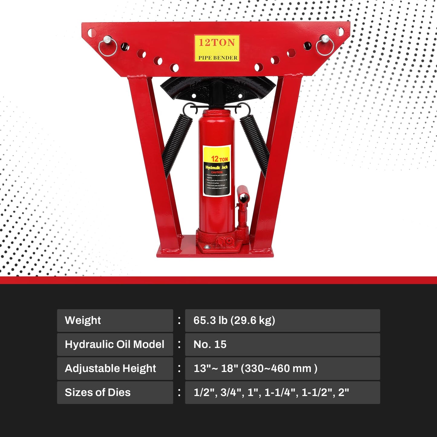 12 Ton Hydraulic Pipe Bender 6 Dies, Manual Copper Tubing Bender Tool 90°-180° Adjustable Rollers Steel Iron Metal Ratcheting