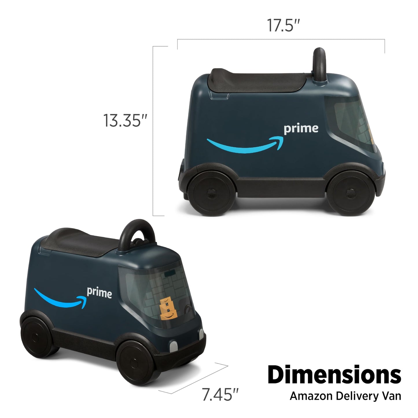 Radio Flyer Amazon Delivery Van, For Ages 2+, Ride and Deliver Truck for Kids, Under Seat Storage, Stationary Handle, Ergonomic Seat, Includes 3 Mini Amazon Boxes & 3 Wooden Toys, Toddler Ride On Toys