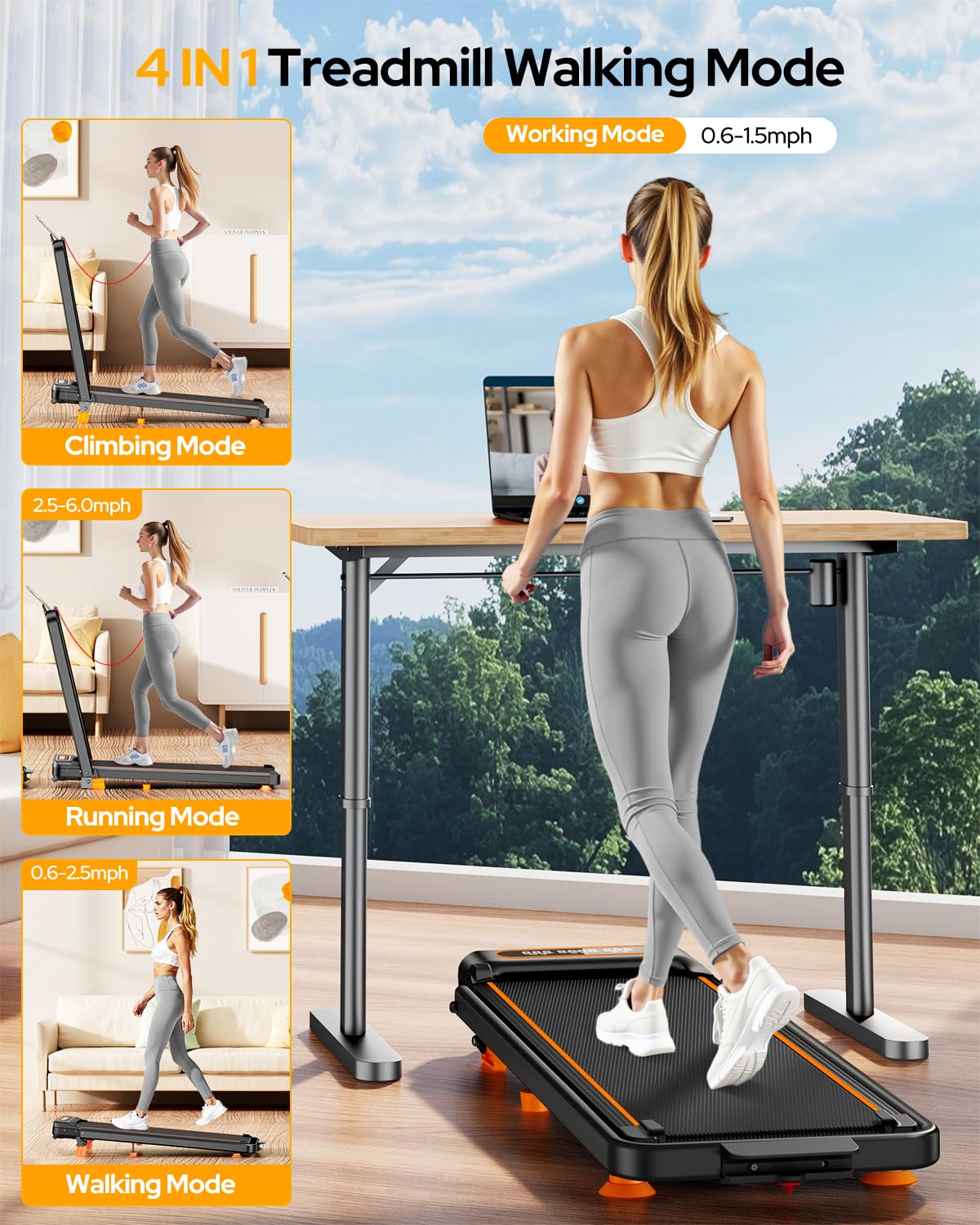 Walking Pad with 10% Incline, 3.5HP Lower Noise Than Other, Walking Pad Treadmill with Handle Bar, Portable Treadmills for Home Small, Foldable Walking Pad 350+lb Capacity, Smart App & Remote