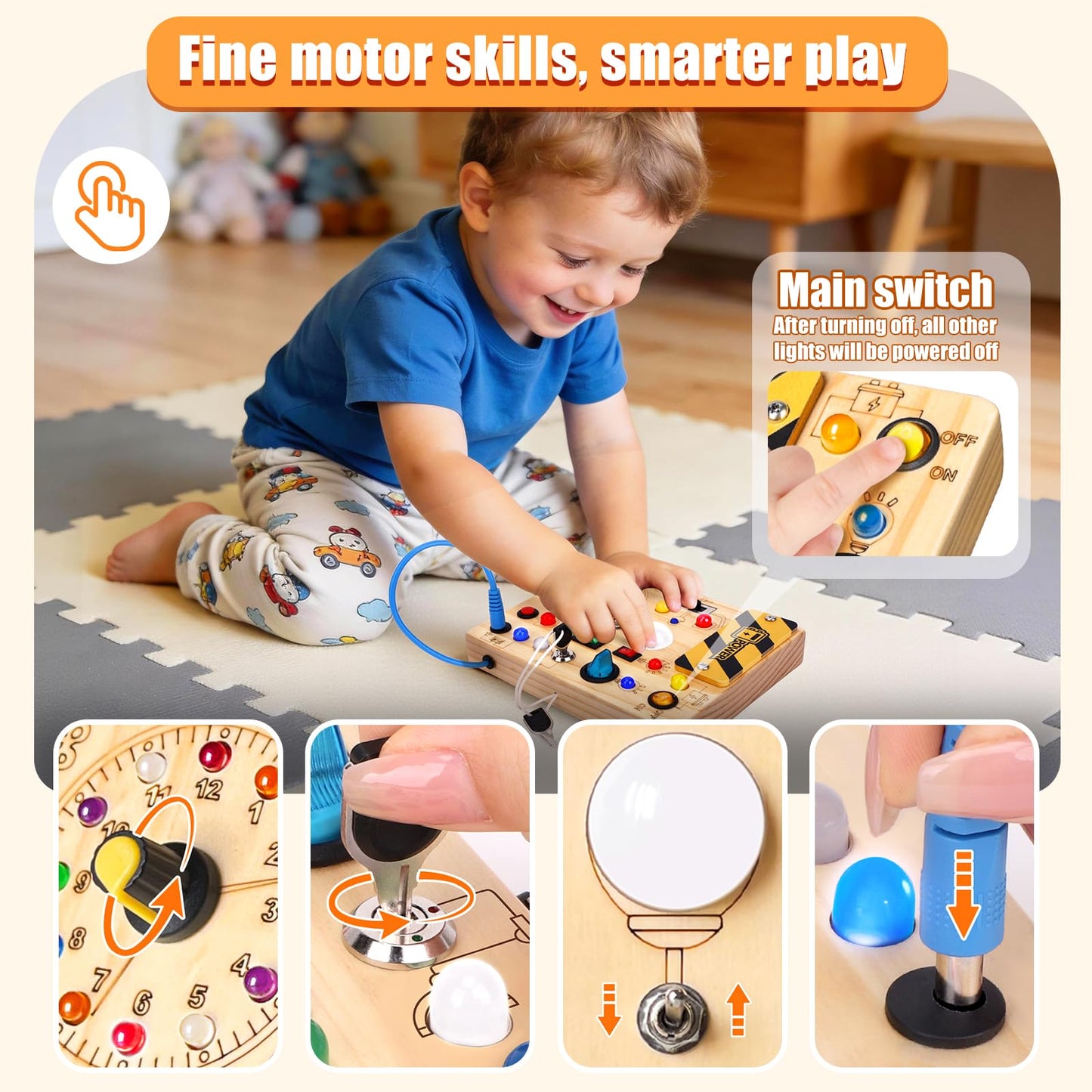 Konijiwa Busy Board - Montessori Toys for 1-3 Years Old Boys & Girls | Sensory Toys for Kids with Autism | Toddlers Learning Activity for Early Development (Busy Board v2)
