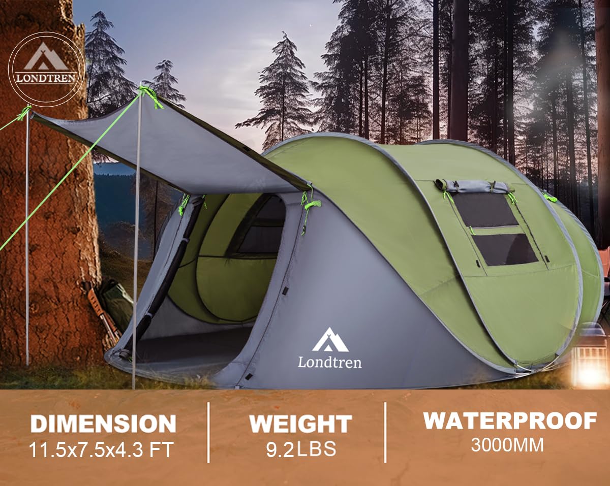 4-5 Person Easy Pop Up Tent Waterproof Automatic Setup 2 Doors-Instant Family Tents for Camping Hiking & Traveling