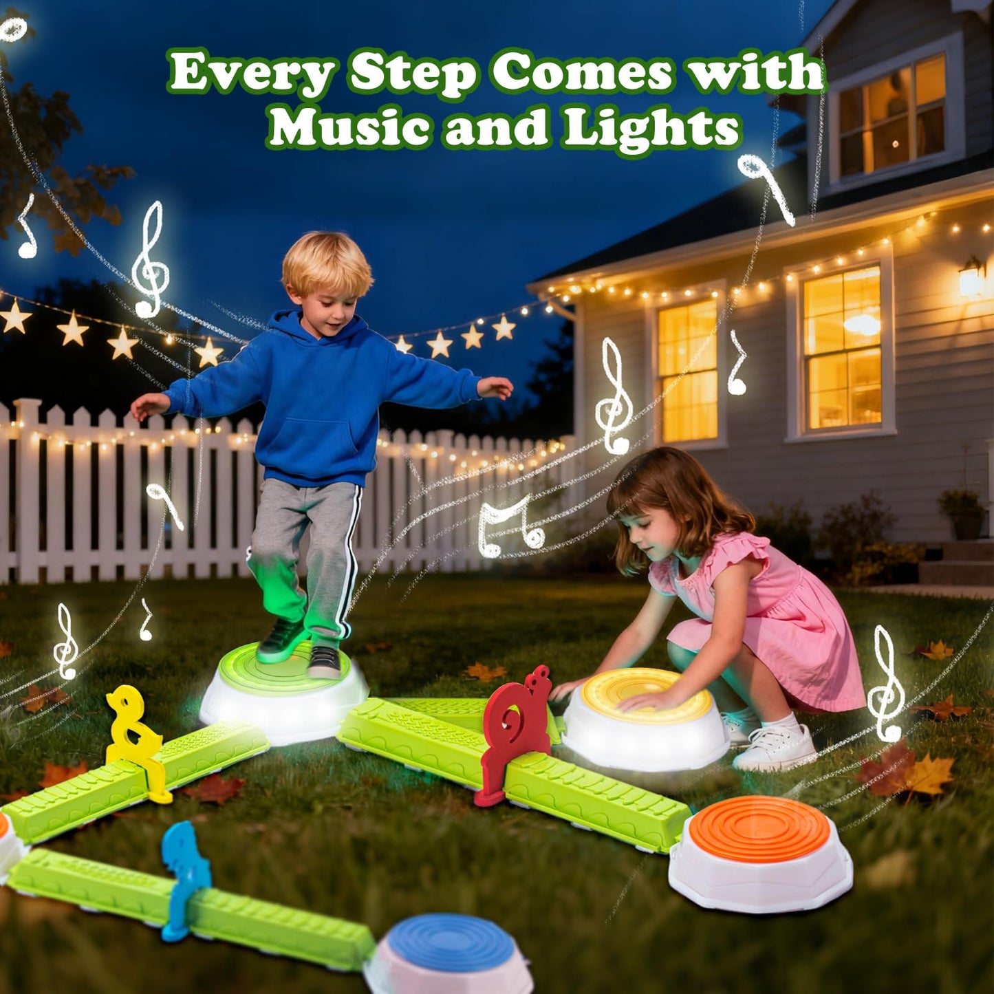 Light Up Stepping Stones for Kids, 15 piece Balance Beams Toddler Stepping Stones Obstacle Course Sensory Toys with Game Spinner and Card for Indoor Outdoor Toys Gifts for 3 4 5 6 7 8 9 Years Old Kids