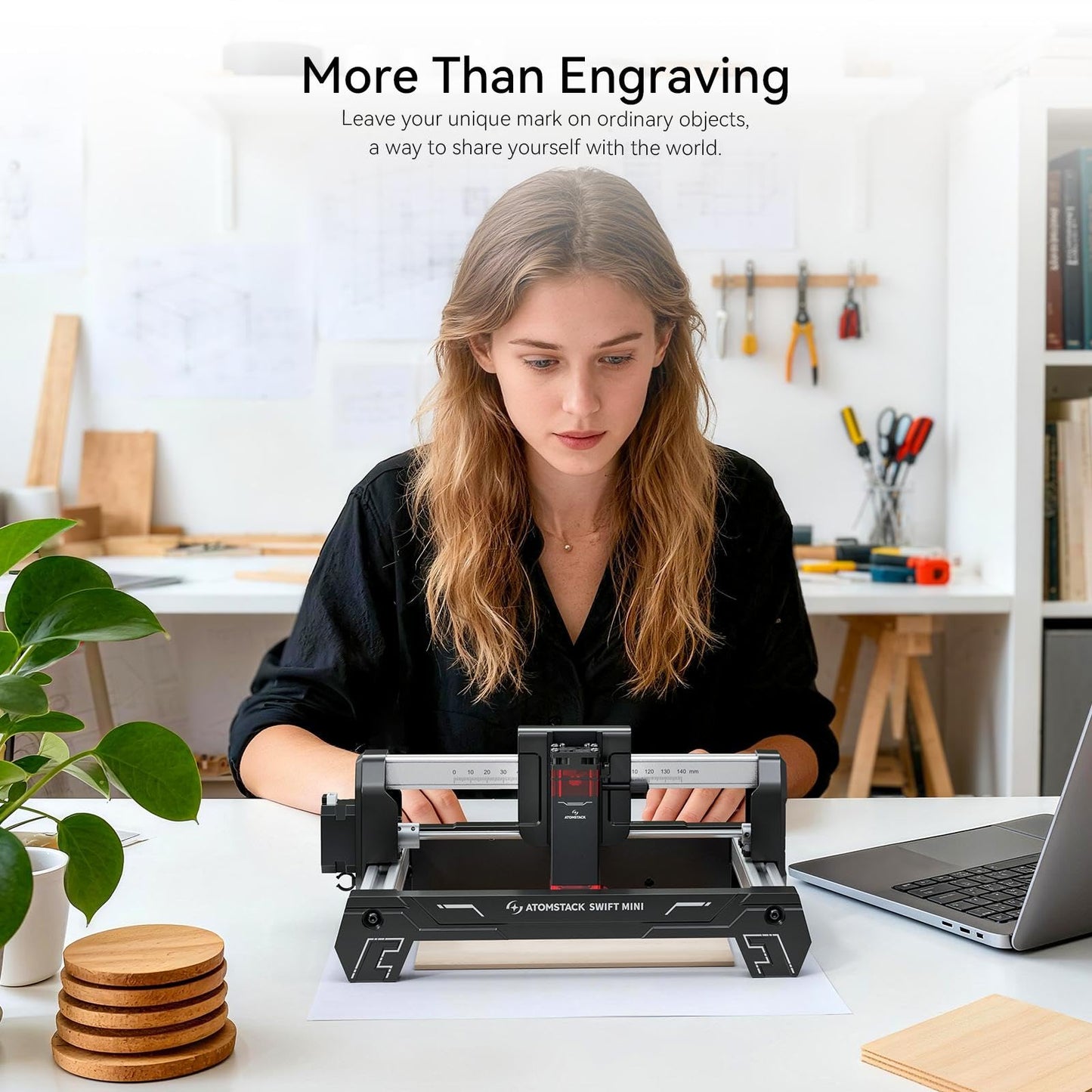 ATOMSTACK Swift Laser Engraver 3W for Beginners Swift Laser Cutter Machine Desktop Fully Pre-Assembled 135×145mm Area, 0.04mm High Precision DIY Wood, Leather, Crafts, Acrylic, Gifts, 3000mW