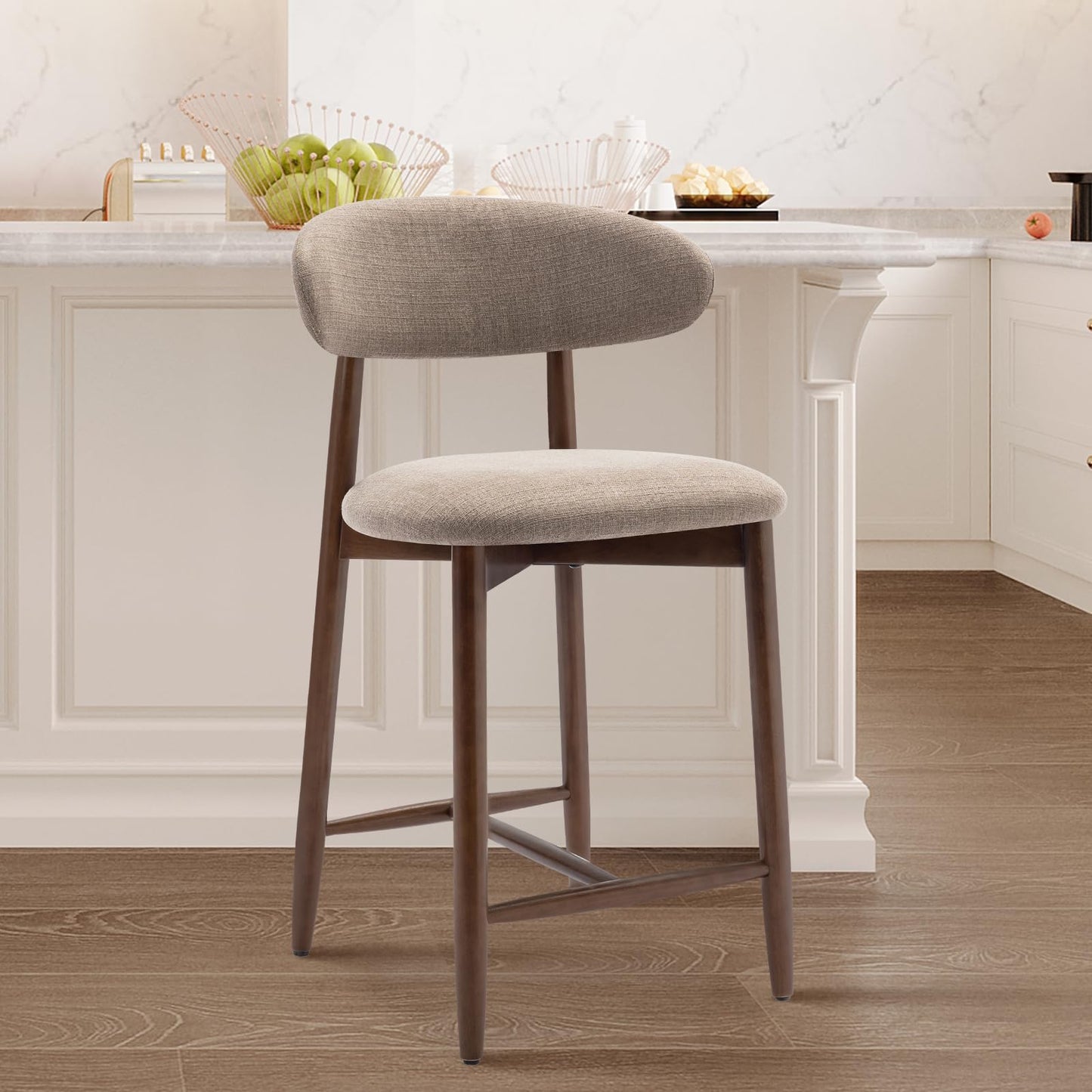 COLAMY Upholstered Counter Bar Stools, Kitchen Island Stools with Back, Modern Counter Height Stools with Wood Legs for Kitchen Island Dining Room Bar, Camel