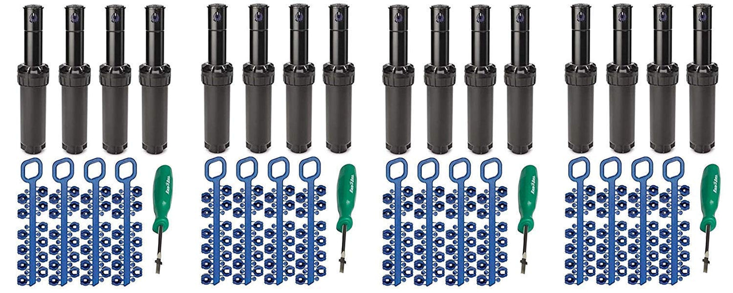 Rain Bird 5000 Series Rotor Sprinkler Heads bundle - by ItemEyes - with Nozzles and Adjustment Tool; 5004 PC model part circle 4" popup height (4 X Pack of 4)