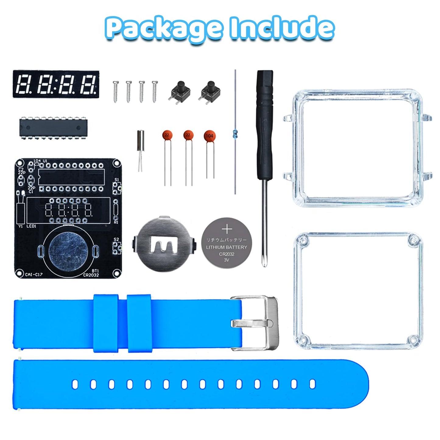 DIY Watch Soldering Practice Kit, PEMENOL 12/24H Selectable Soldering Project Kit, 10S Automatic Sleep Mode, Electronic Learning Kit for Present School College STEM Education, Blue