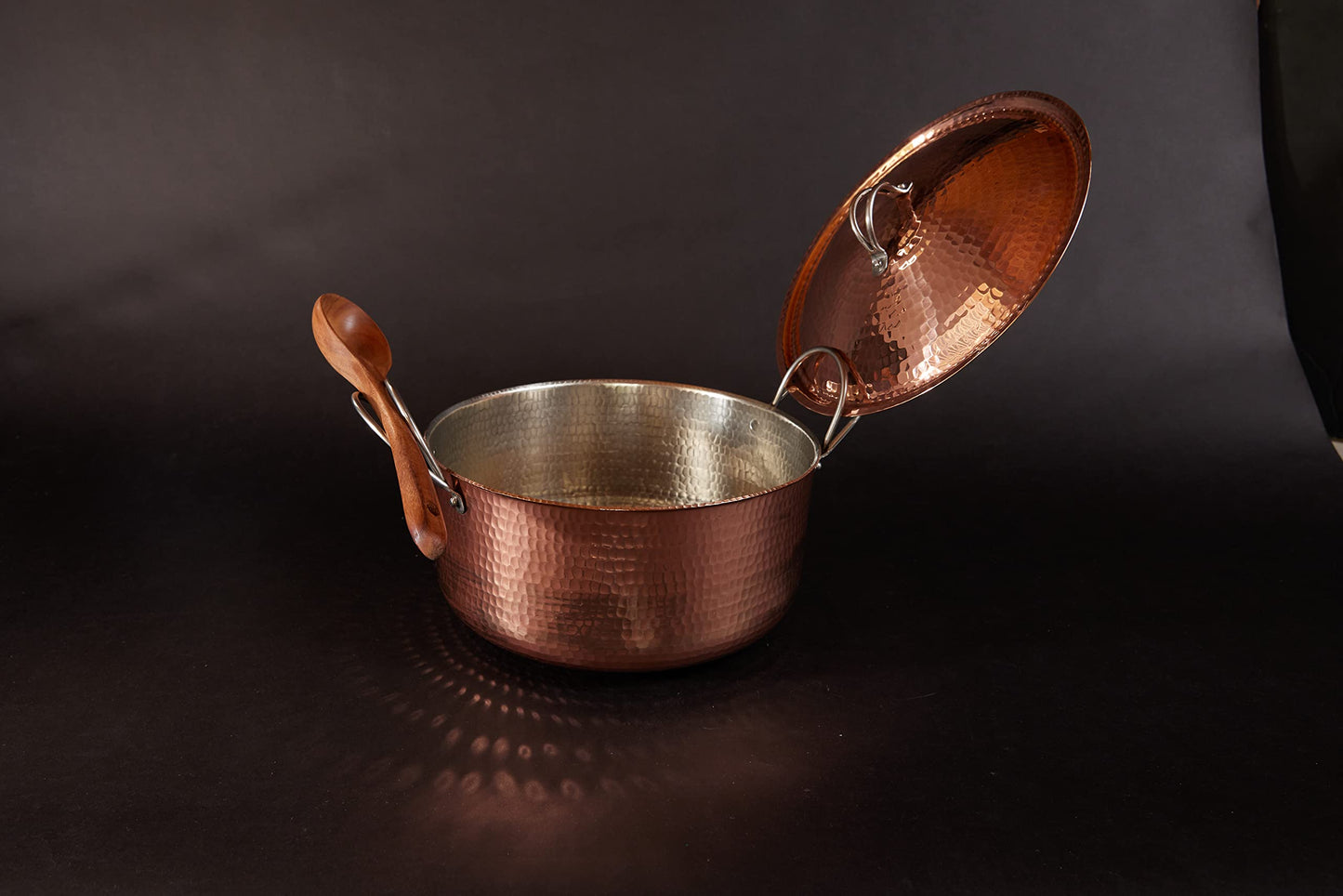 Sertodo Copper Dutch Oven | 12 in Diameter x 6 in Tall| Big and Beautiful | 11.5 Quart Capacity | Patented Stainless Steel Handle System | 100% Solid Copper, Heavy Gauge, Hand Hammered