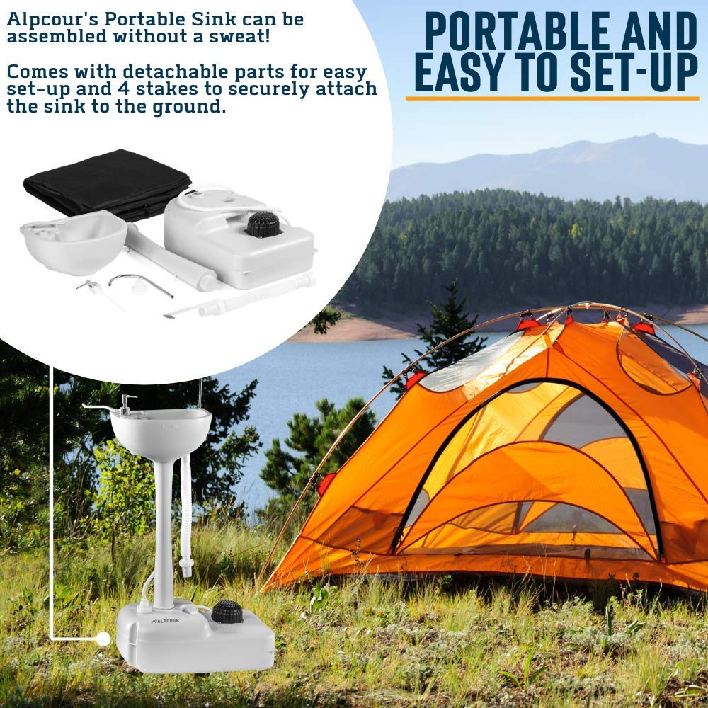 Alpcour Portable Toilet w/Portable Camping Sink – Indoor/Outdoor Travel Hygiene Station Commode w/Travel Bags for Camping, RV, Boat & More