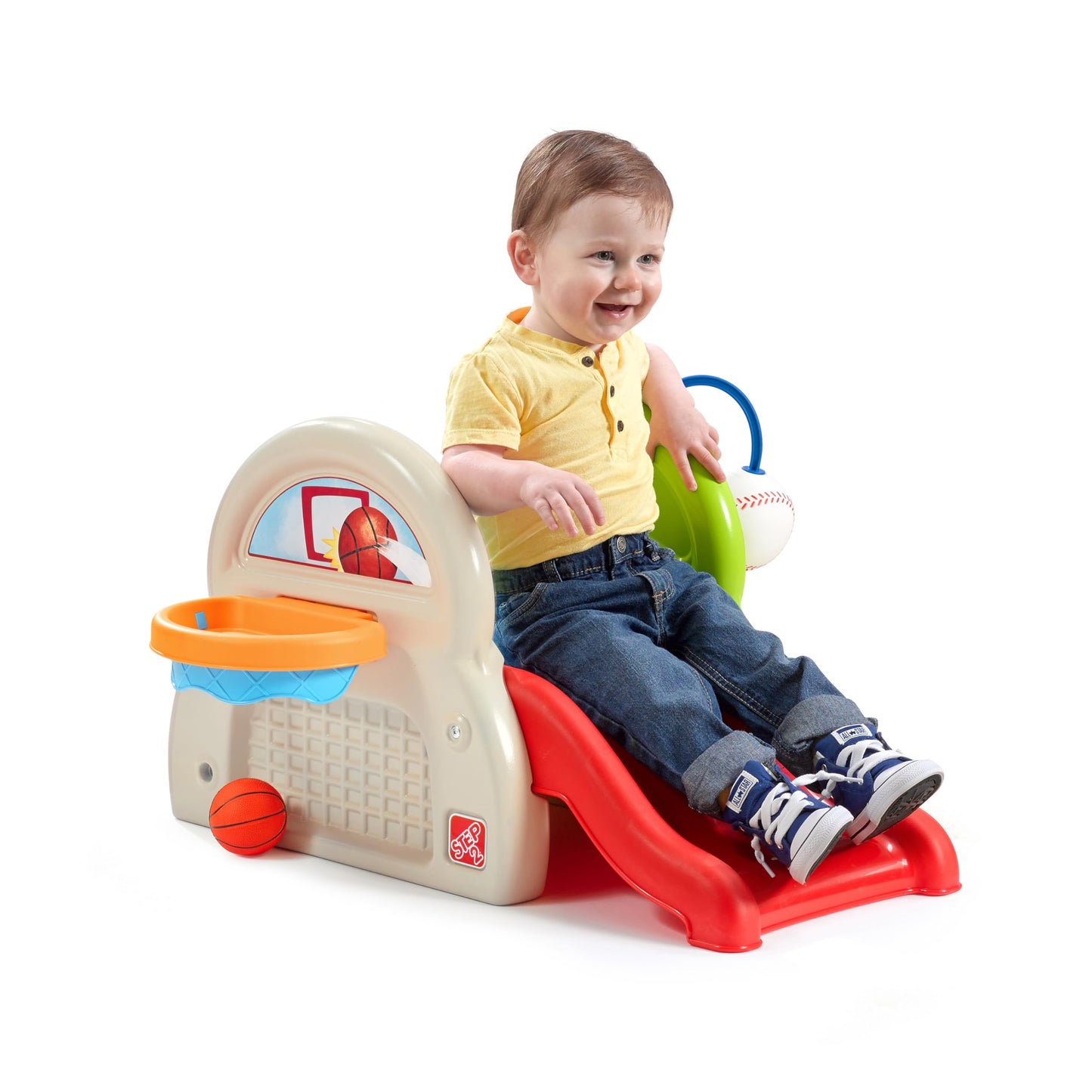 Step2 Sports-Tastic Activity Center, Toddler Sports Playset, Indoor/Outdoor Slide, Play Gym Includes Bat & Balls, Made of Durable Plastic, For Toddlers 1+ Years Old