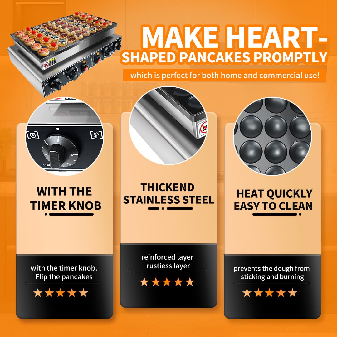 YOOKTEN Mini Dutch Pancake Baker Make,50PCS Commercial Electric Maker Pizzelle Maker, Non-stick Waffle Pancake Maker, Mini Pancakes Machine with Timer，Muffin Waffle Maker for Restaurant and Home,1700W