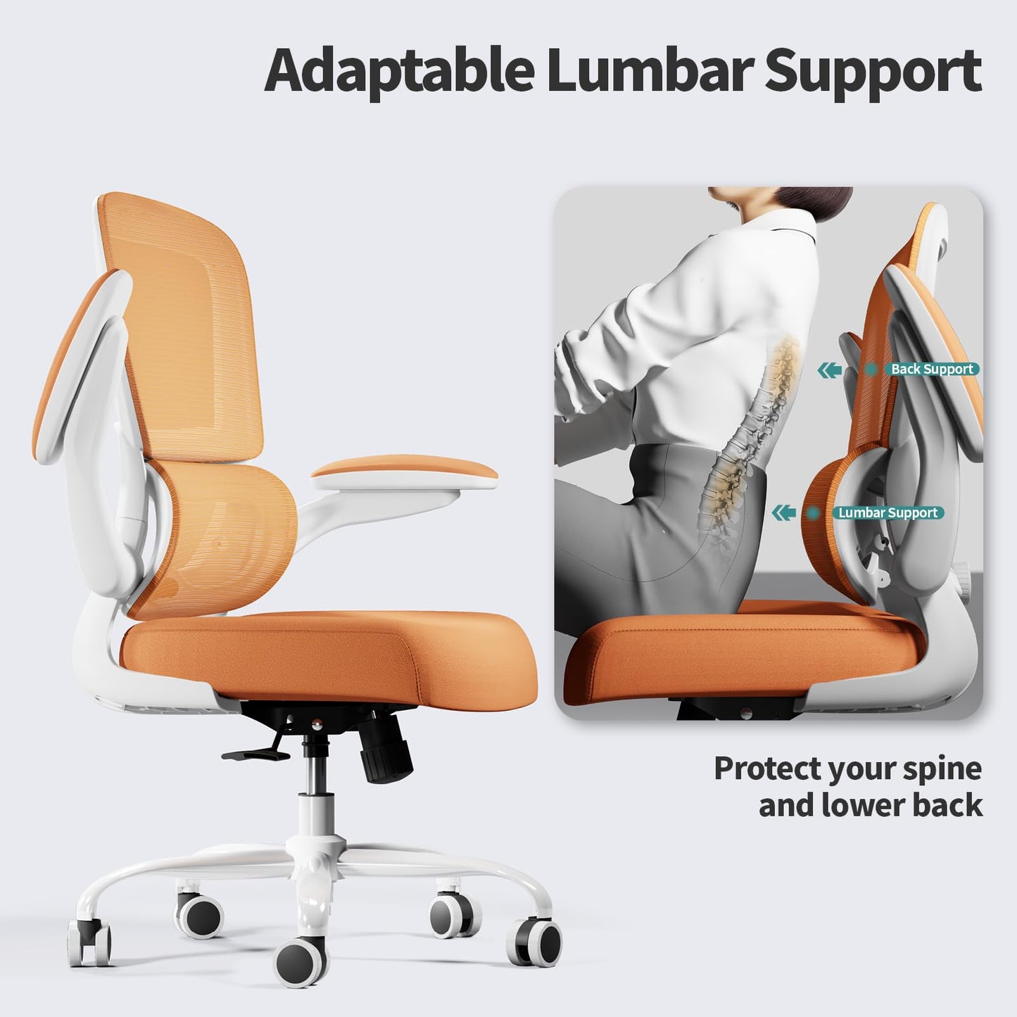 TRALT Office Chair - Ergonomic Desk Chair with Adjustable Lumbar Support, Mesh Computer Chair, Executive Chairs for Home Office Comfortable Lumbar Support (Orange)
