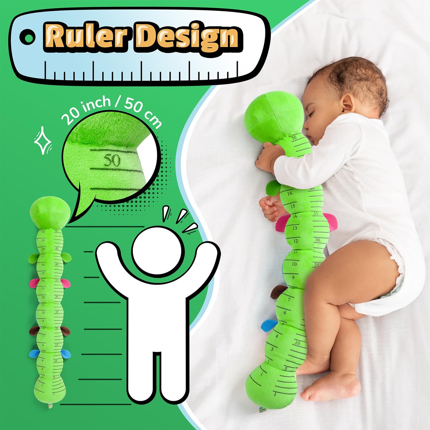 LIGHTDESIRE Baby Toys 6-12 Months Musical Caterpillar,Stuffed Animals Infant Toys 0-6 Months Sensory Toy with Ruler Design,Crinkle&Ring Bell,Baby Teething Toys Tummy Time Gifts Easter Basket Stuffer